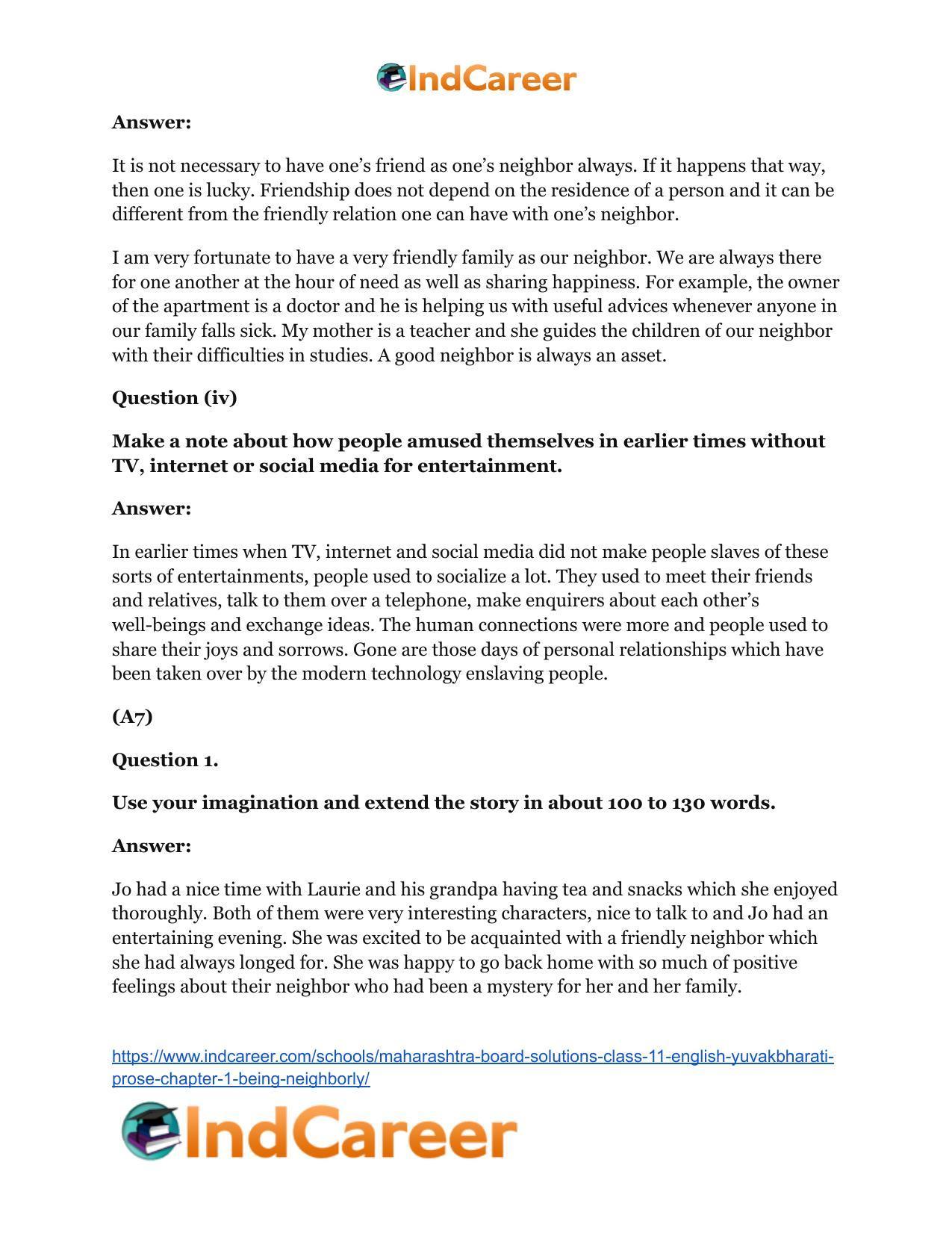Maharashtra Board Solutions Class 11-English Yuvakbharati (Prose): Chapter 1- Being Neighborly - Page 10