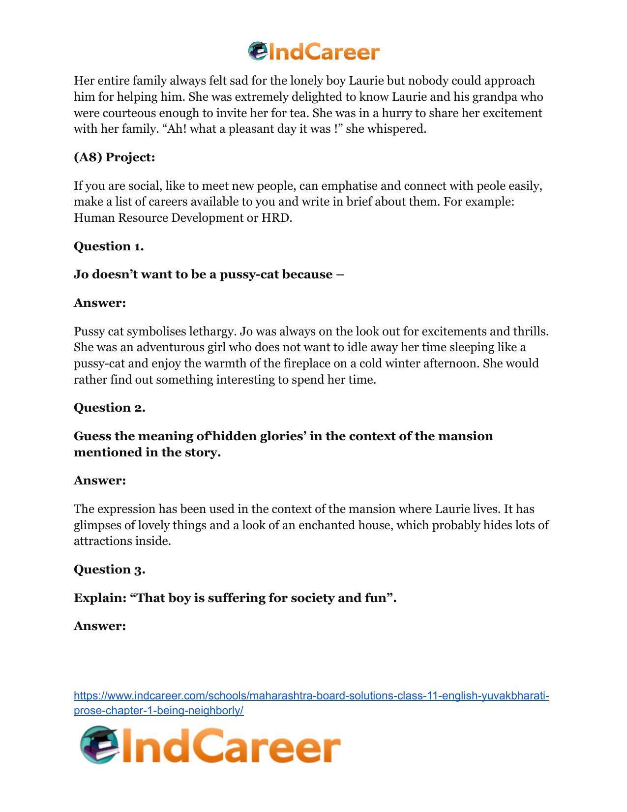 Maharashtra Board Solutions Class 11-English Yuvakbharati (Prose): Chapter 1- Being Neighborly - Page 11