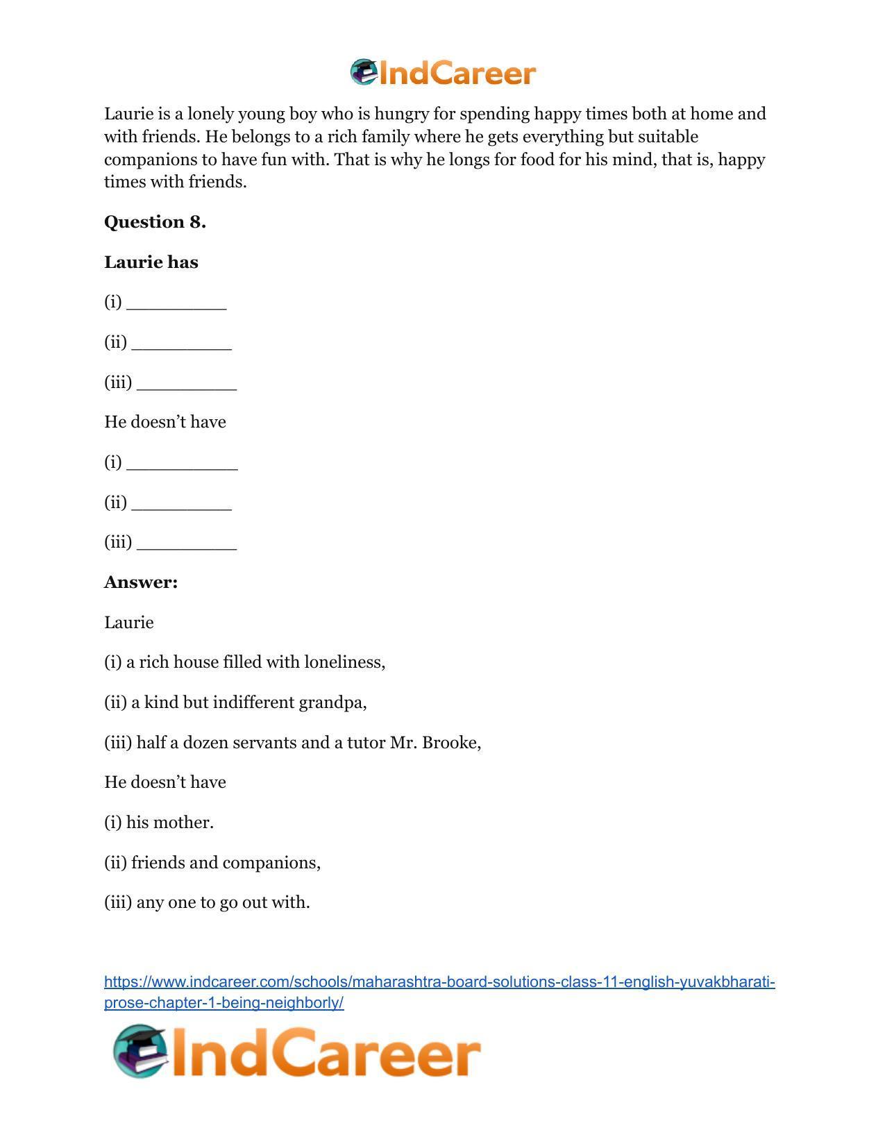 Maharashtra Board Solutions Class 11-English Yuvakbharati (Prose): Chapter 1- Being Neighborly - Page 13