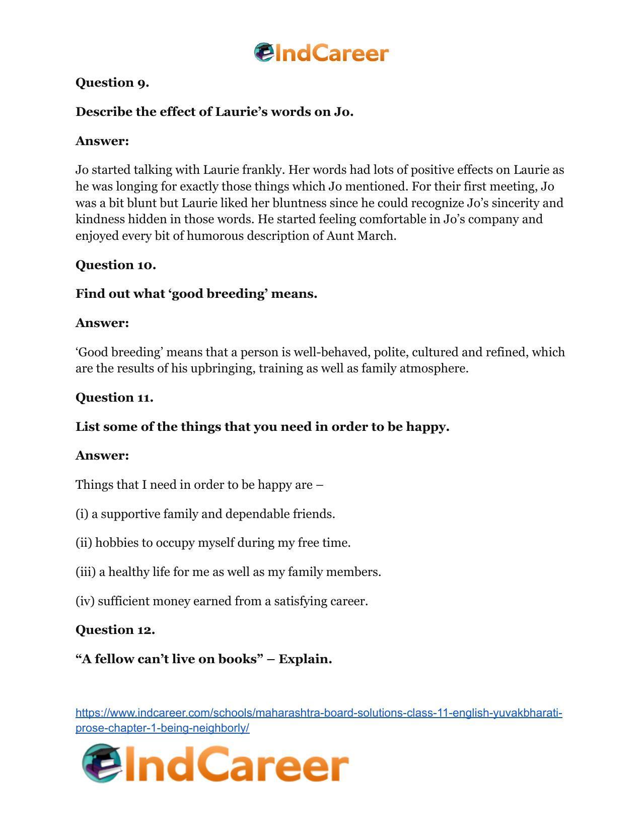 Maharashtra Board Solutions Class 11-English Yuvakbharati (Prose): Chapter 1- Being Neighborly - Page 14