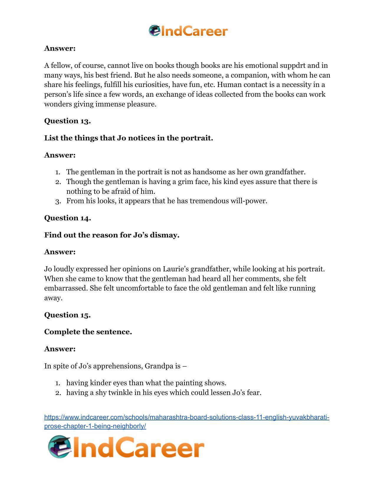 Maharashtra Board Solutions Class 11-English Yuvakbharati (Prose): Chapter 1- Being Neighborly - Page 15