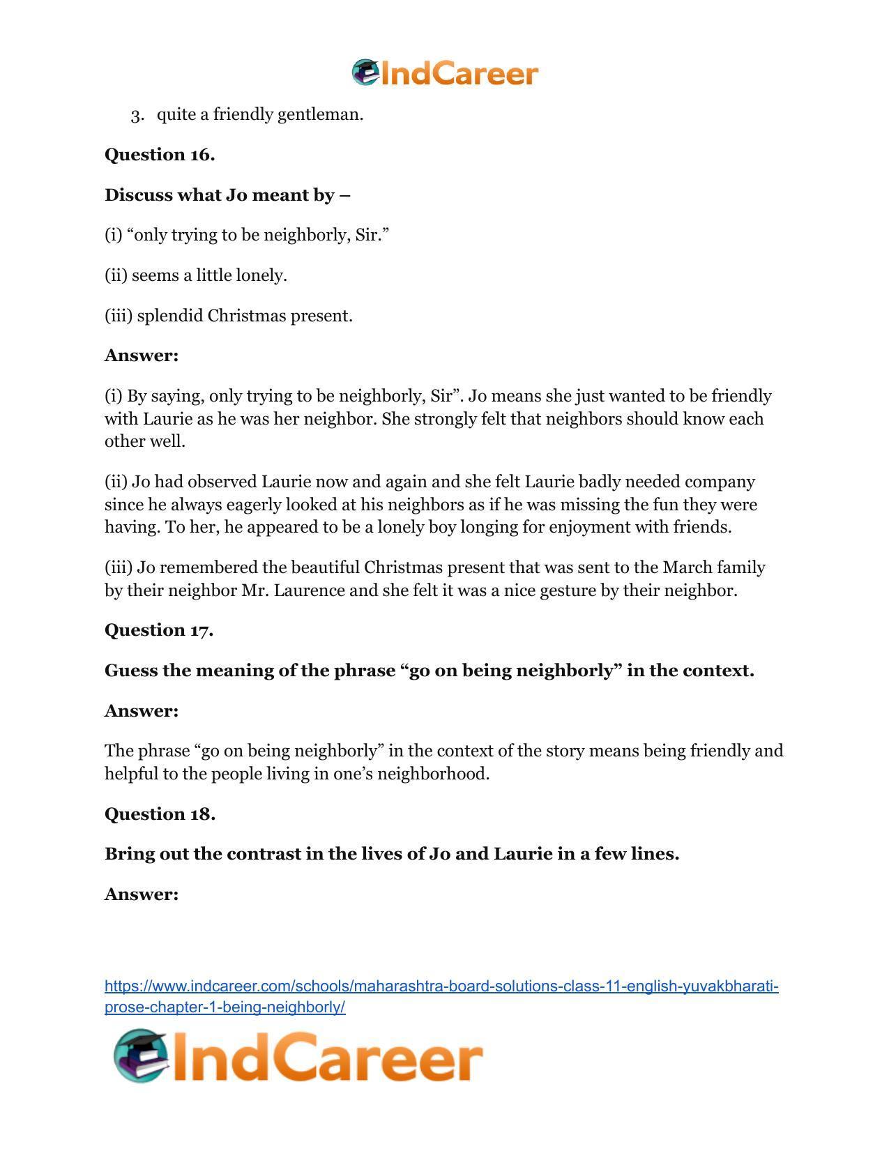 Maharashtra Board Solutions Class 11-English Yuvakbharati (Prose): Chapter 1- Being Neighborly - Page 16