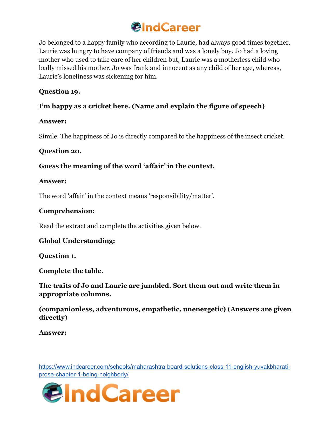 Maharashtra Board Solutions Class 11-English Yuvakbharati (Prose): Chapter 1- Being Neighborly - Page 17