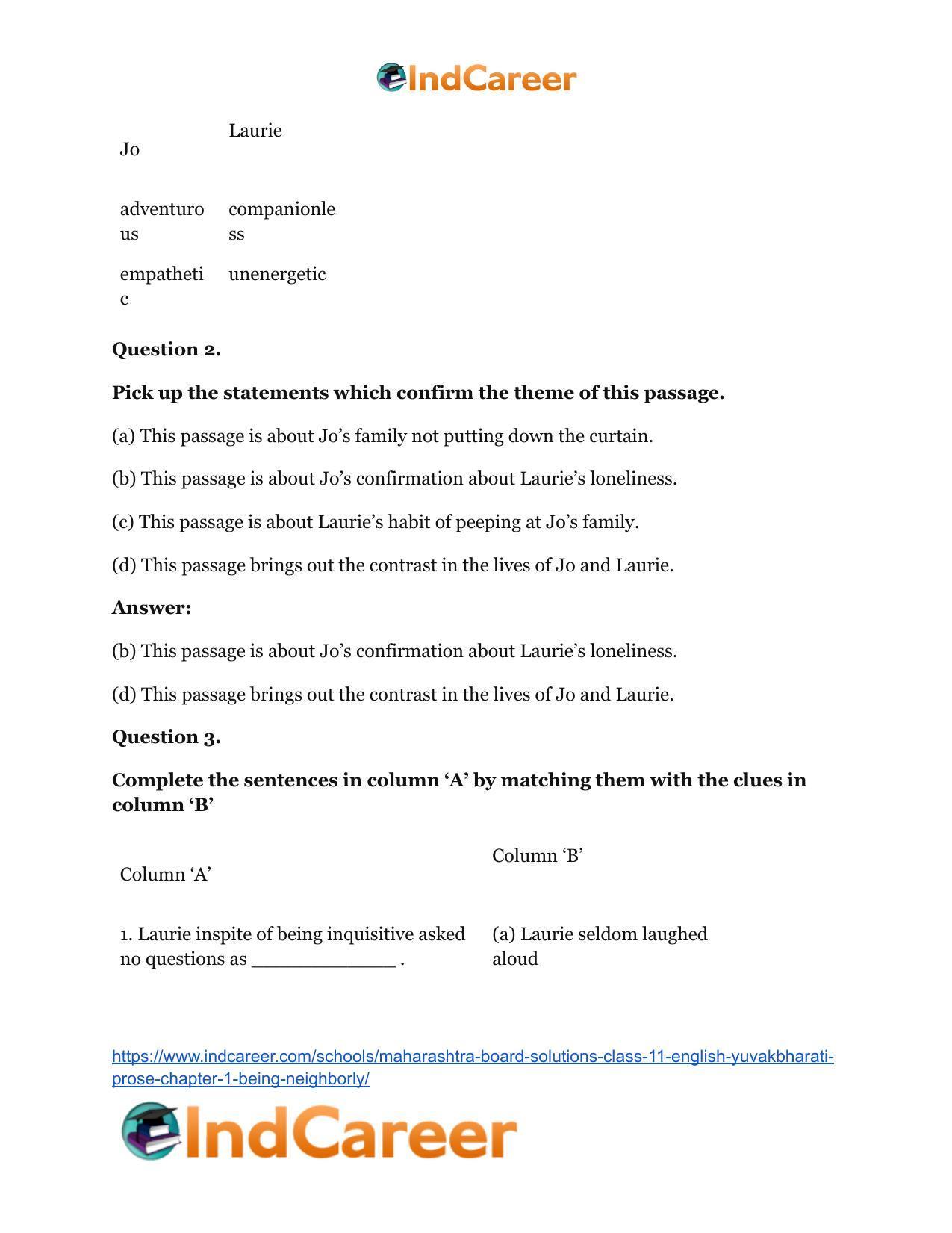 Maharashtra Board Solutions Class 11-English Yuvakbharati (Prose): Chapter 1- Being Neighborly - Page 18