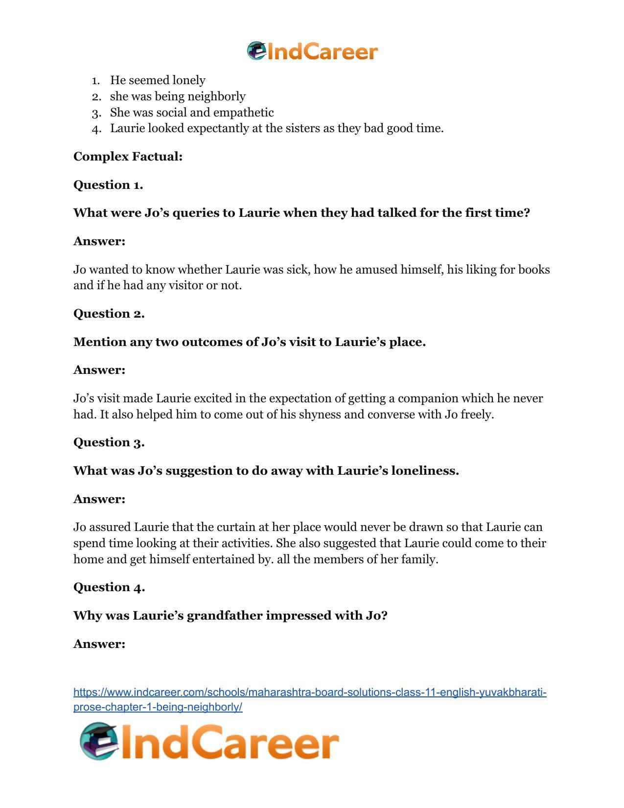 Maharashtra Board Solutions Class 11-English Yuvakbharati (Prose): Chapter 1- Being Neighborly - Page 20