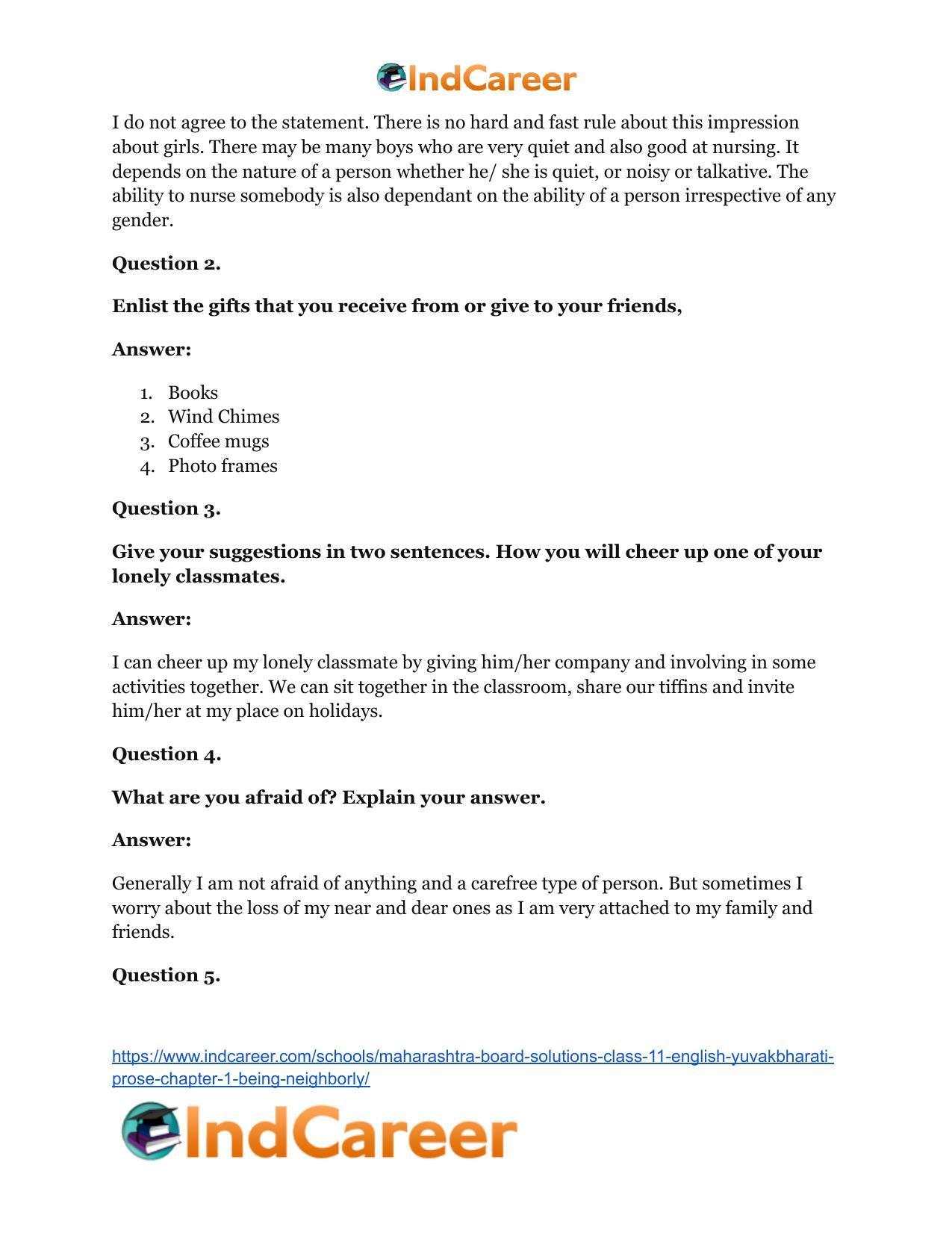Maharashtra Board Solutions Class 11-English Yuvakbharati (Prose): Chapter 1- Being Neighborly - Page 24