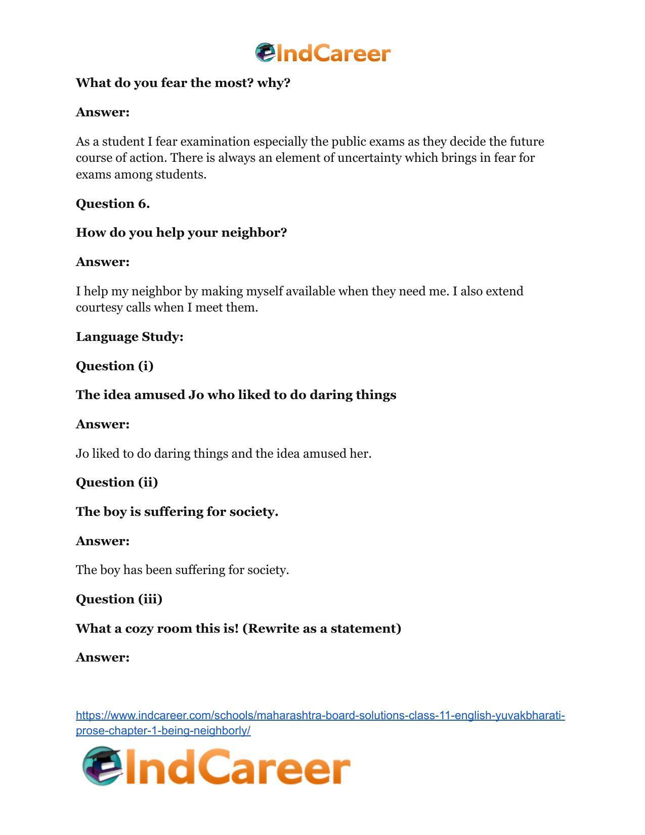 Maharashtra Board Solutions Class 11-English Yuvakbharati (Prose): Chapter 1- Being Neighborly - Page 25