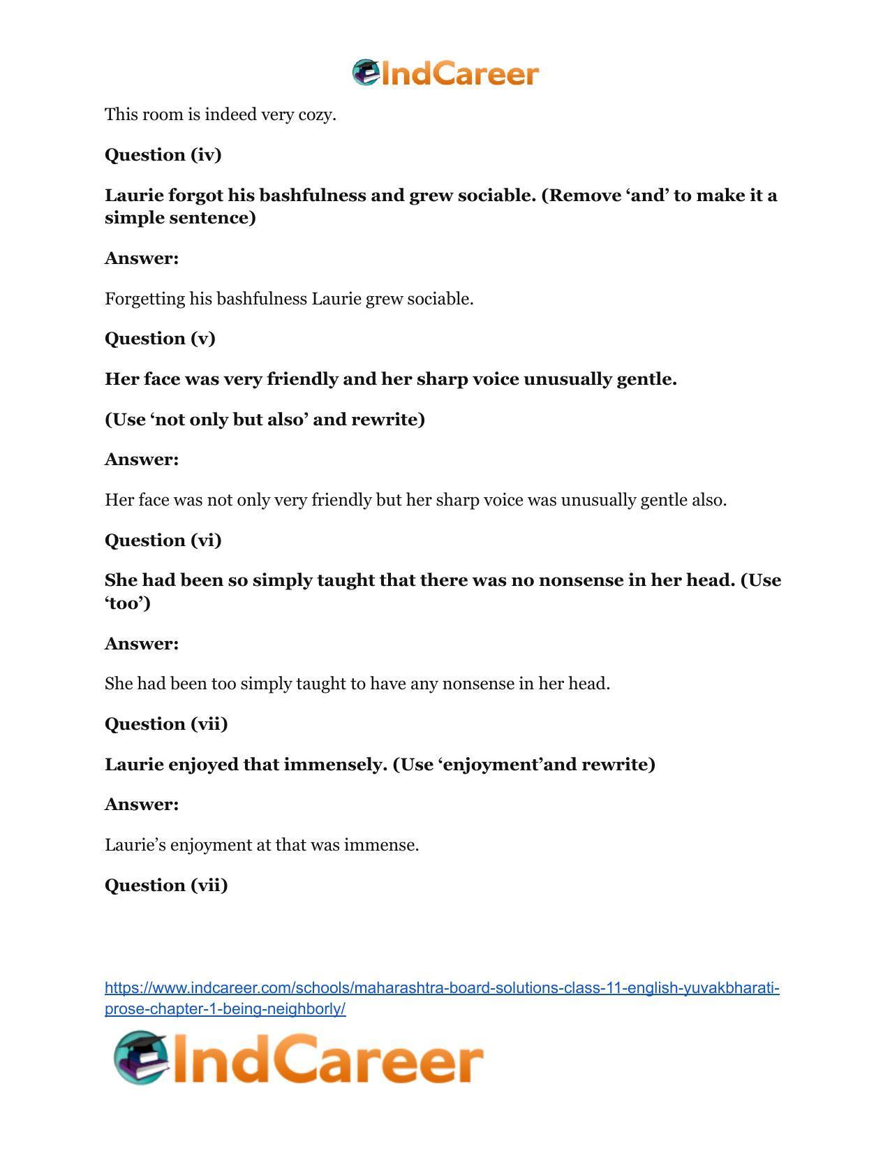Maharashtra Board Solutions Class 11-English Yuvakbharati (Prose): Chapter 1- Being Neighborly - Page 26