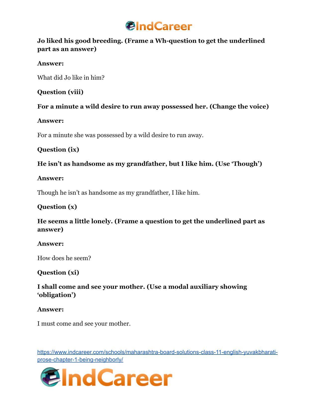 Maharashtra Board Solutions Class 11-English Yuvakbharati (Prose): Chapter 1- Being Neighborly - Page 27