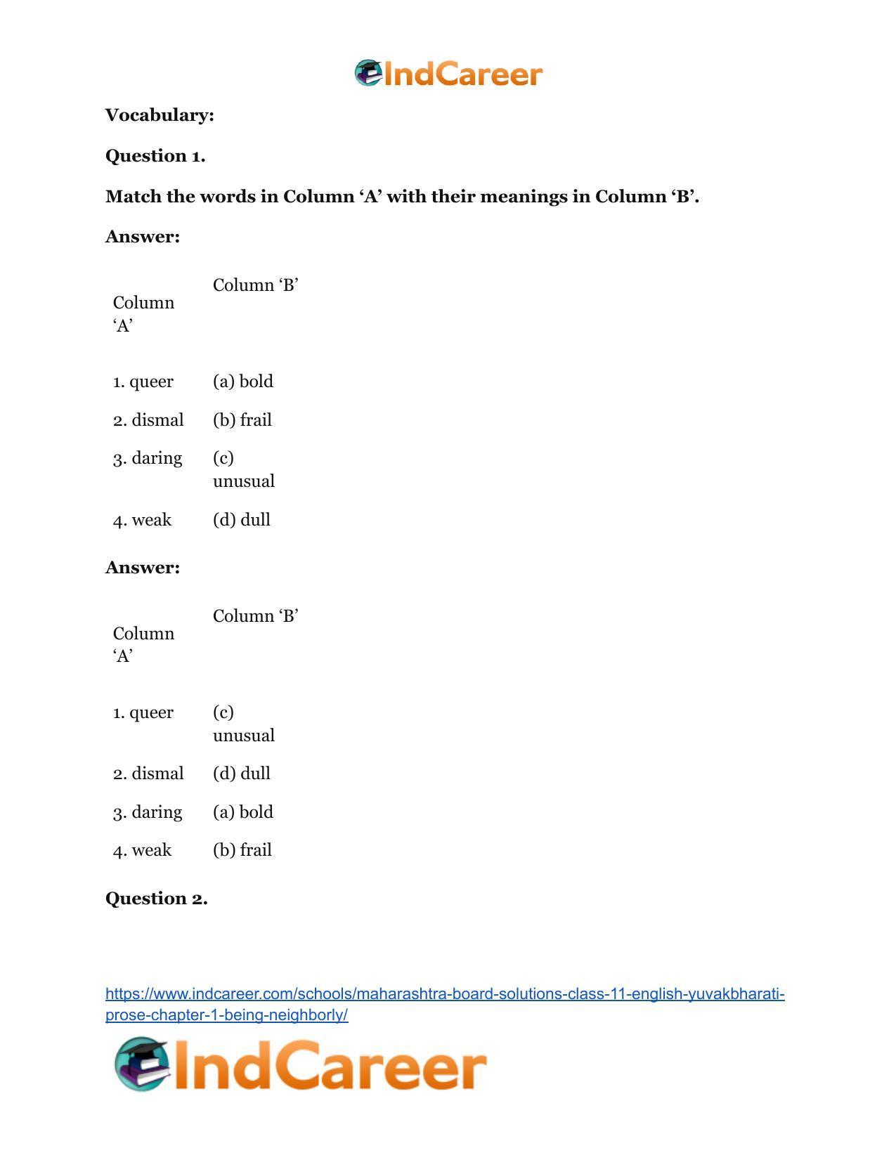 Maharashtra Board Solutions Class 11-English Yuvakbharati (Prose): Chapter 1- Being Neighborly - Page 28