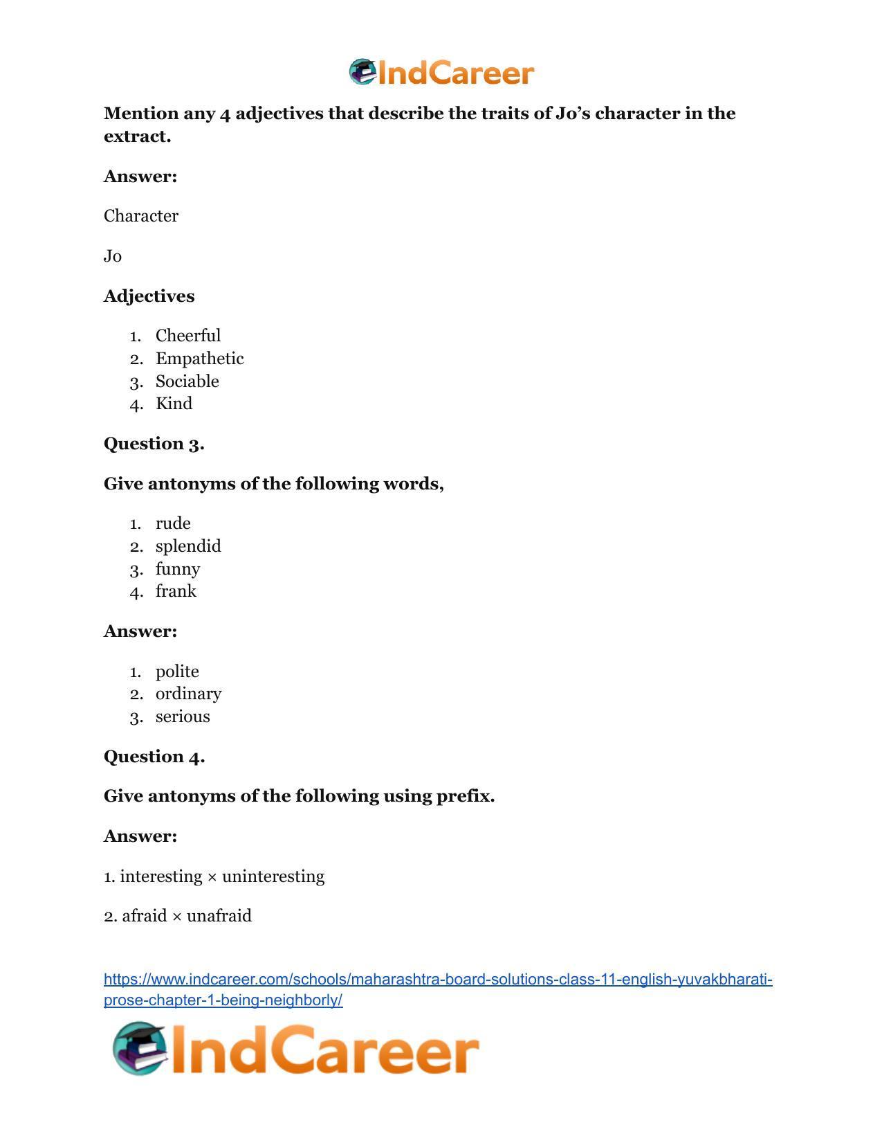 Maharashtra Board Solutions Class 11-English Yuvakbharati (Prose): Chapter 1- Being Neighborly - Page 29