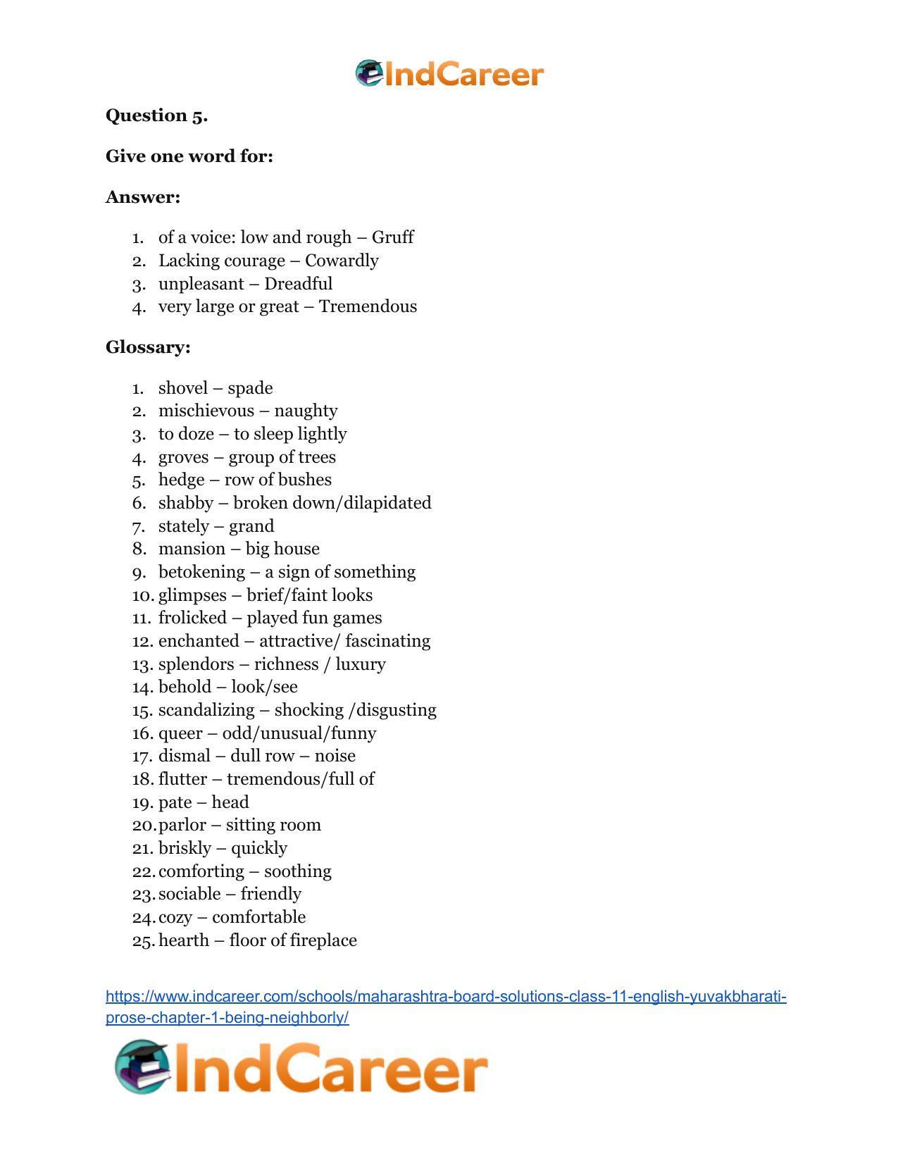 Maharashtra Board Solutions Class 11-English Yuvakbharati (Prose): Chapter 1- Being Neighborly - Page 30