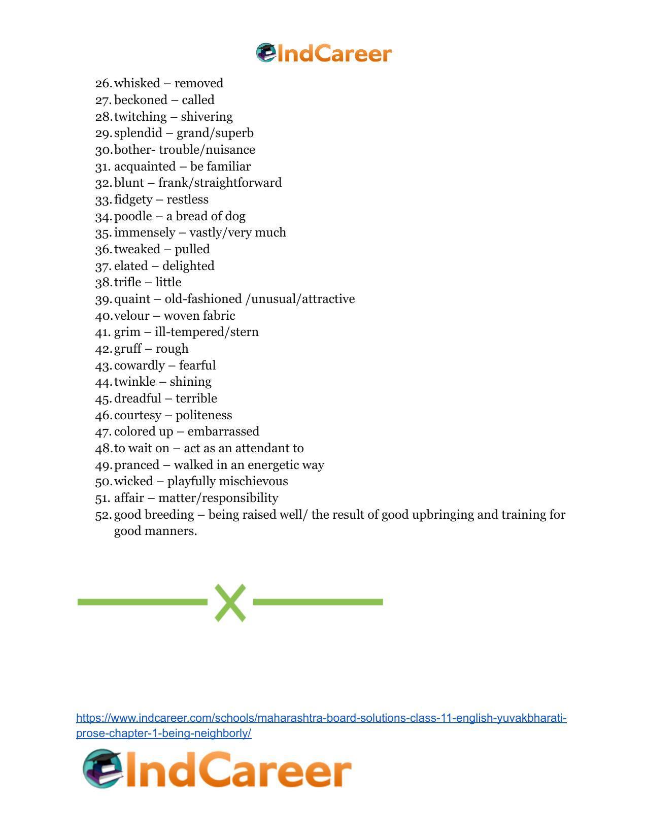Maharashtra Board Solutions Class 11-English Yuvakbharati (Prose): Chapter 1- Being Neighborly - Page 31