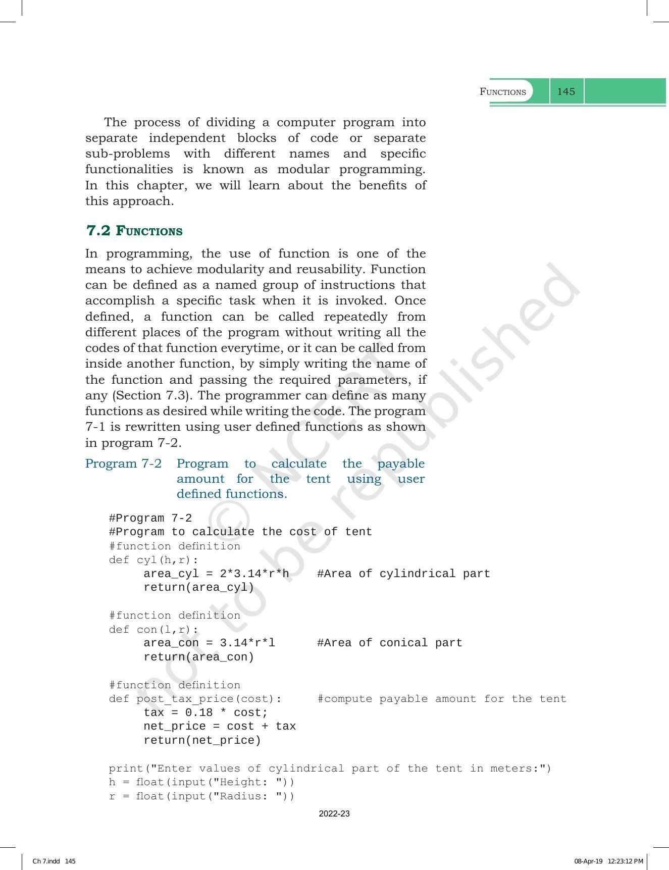NCERT Book for Class 11 Computer Science Chapter 7 Functions - Page 3