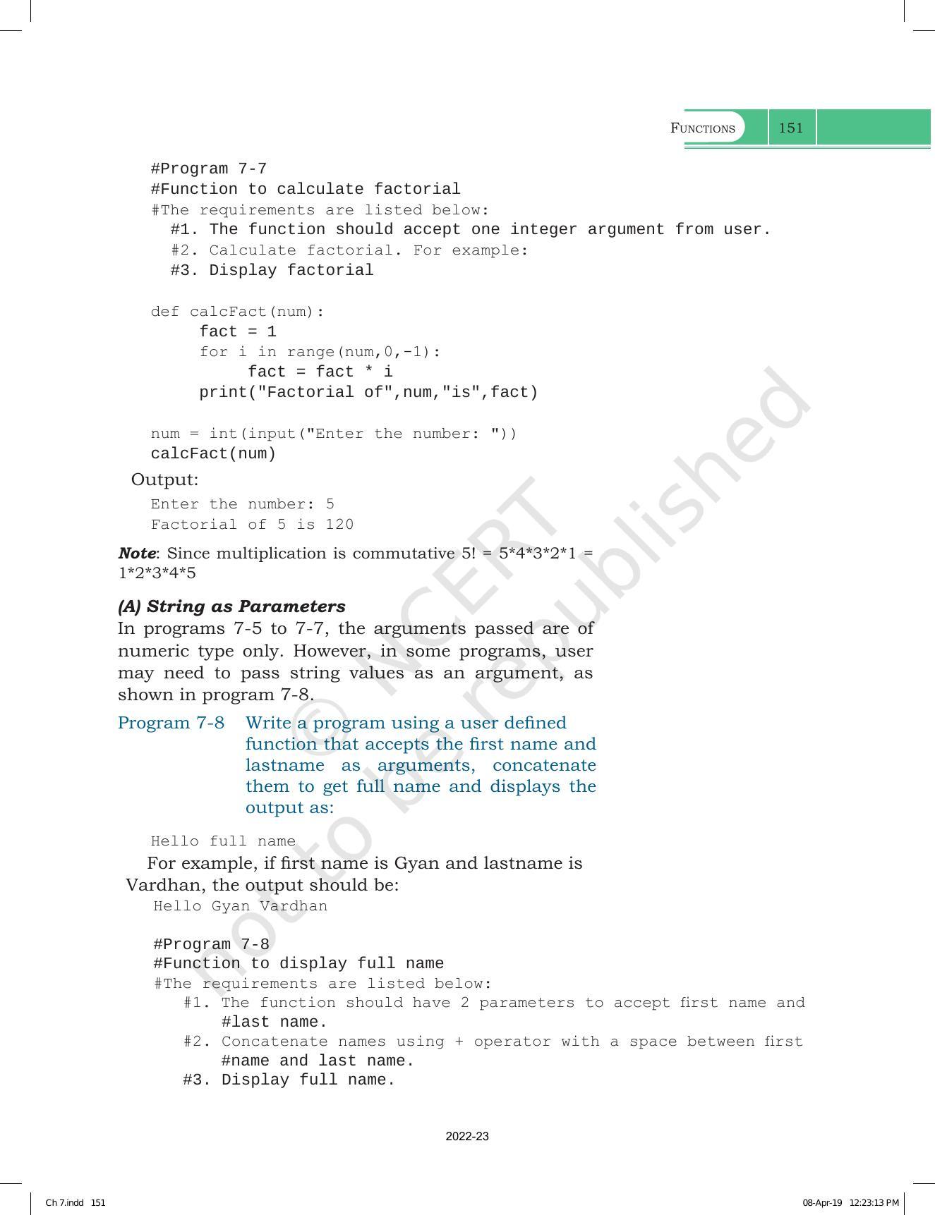 NCERT Book for Class 11 Computer Science Chapter 7 Functions - Page 9