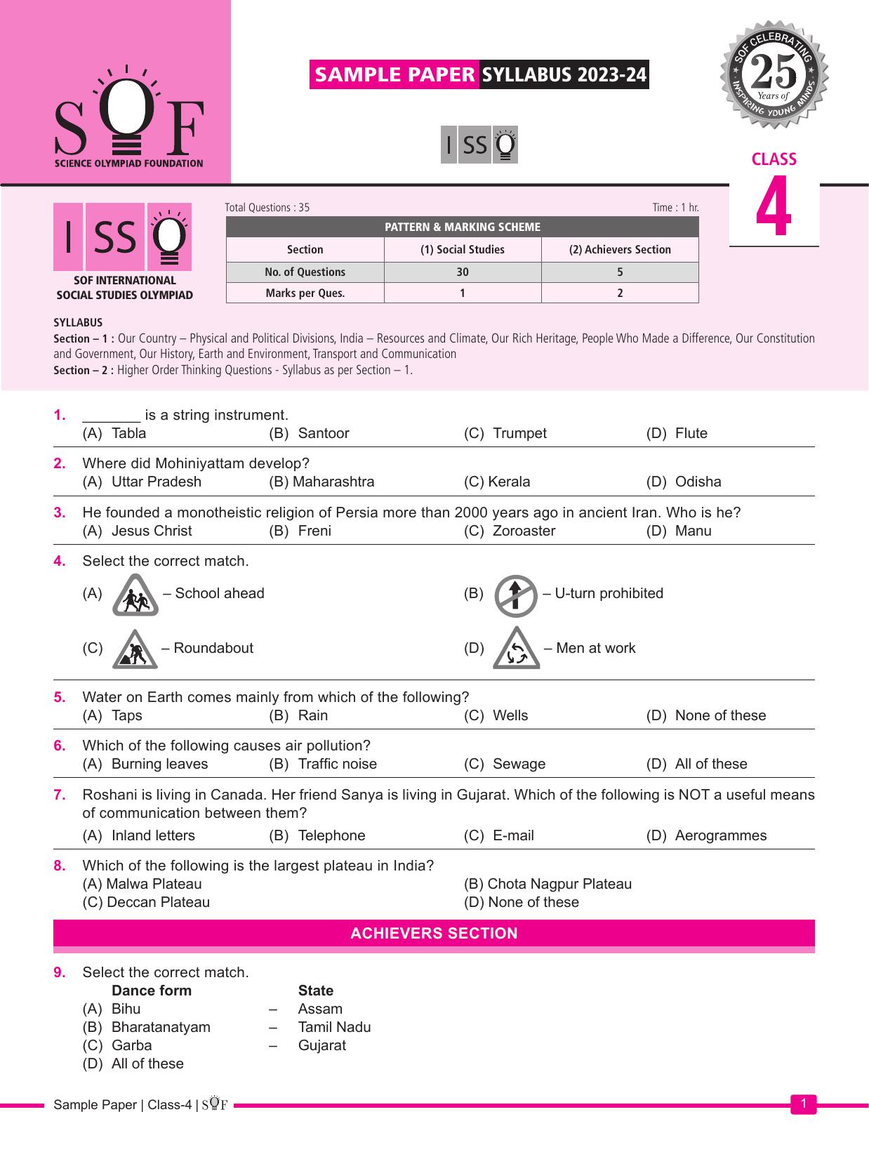 SOF ISSO Class 4 Sample Paper 2024 - Page 1