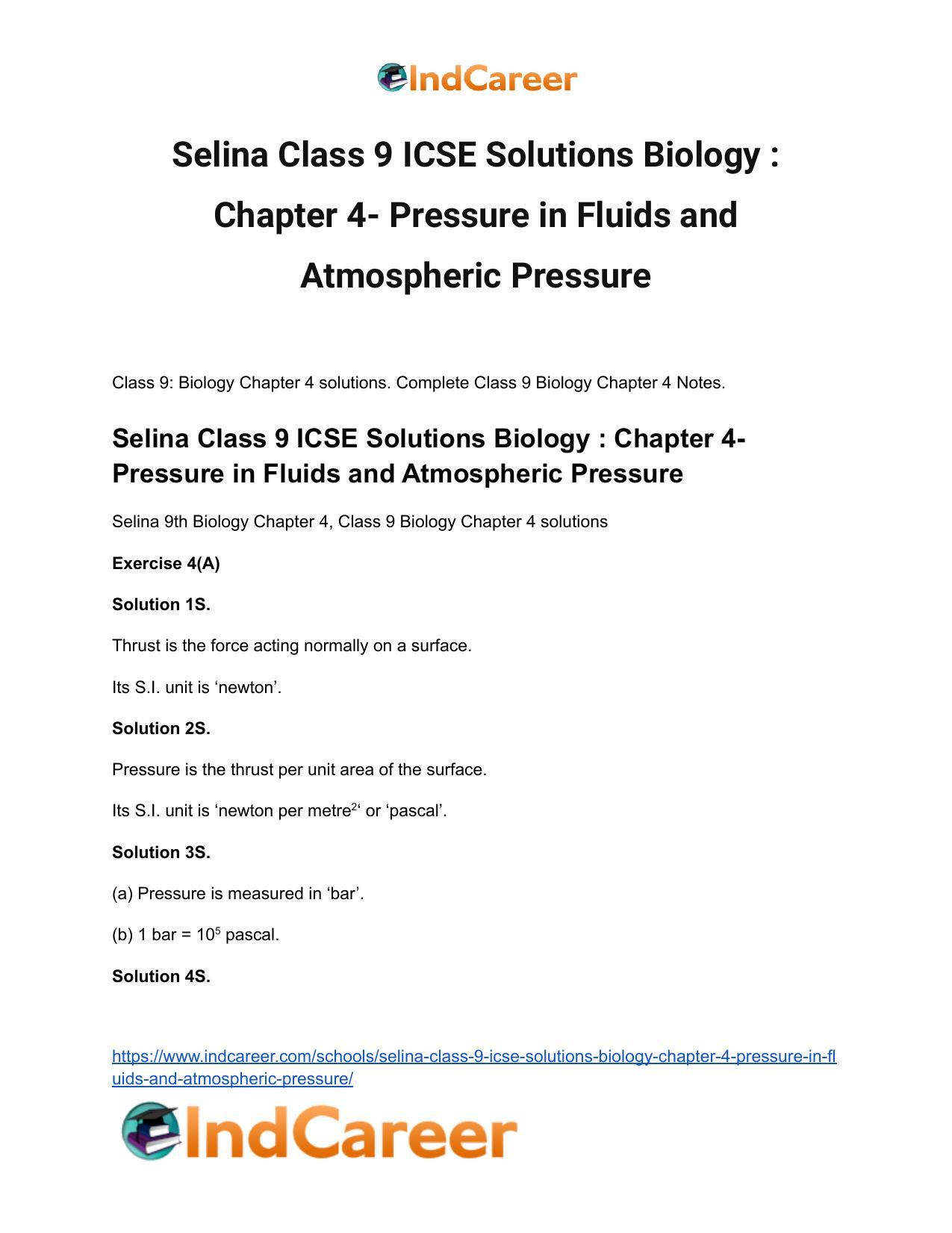 Selina Class 9 ICSE Solutions Biology : Chapter 4- Pressure in Fluids and Atmospheric Pressure - Page 2