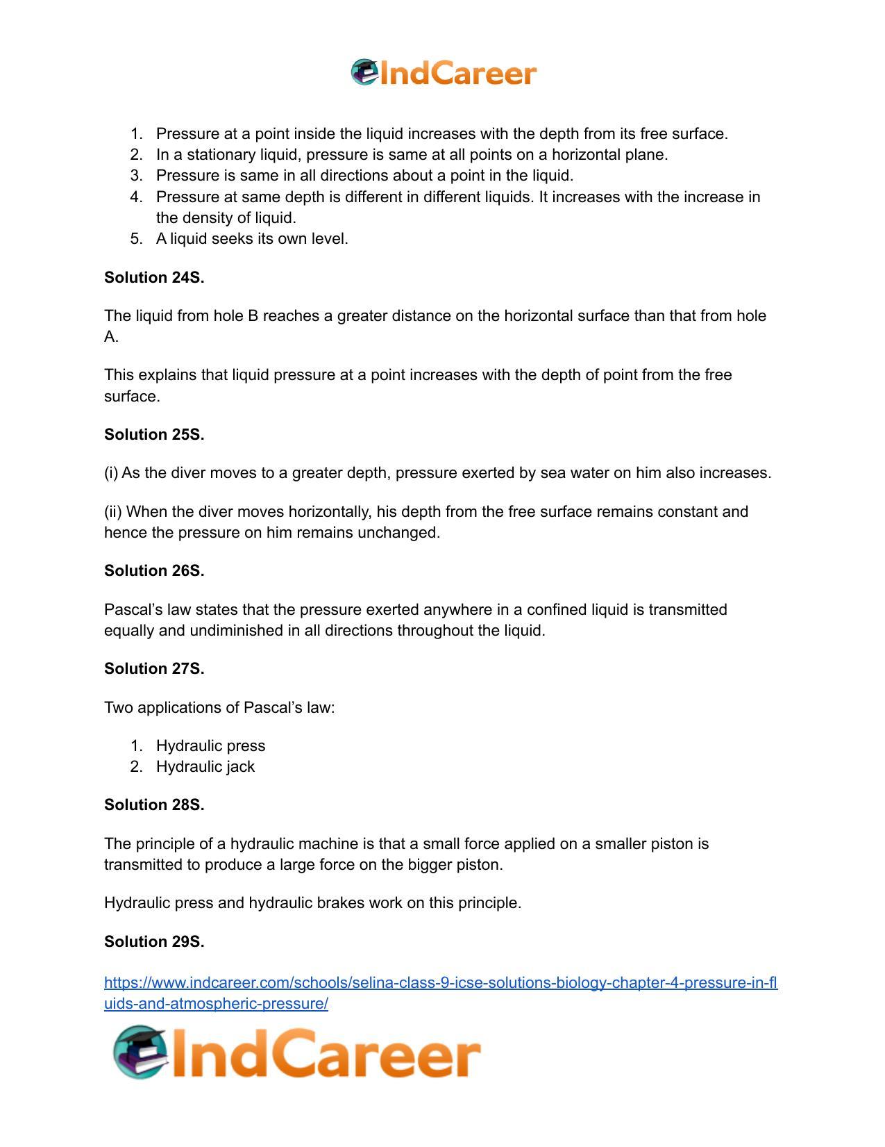 Selina Class 9 ICSE Solutions Biology : Chapter 4- Pressure in Fluids and Atmospheric Pressure - Page 7