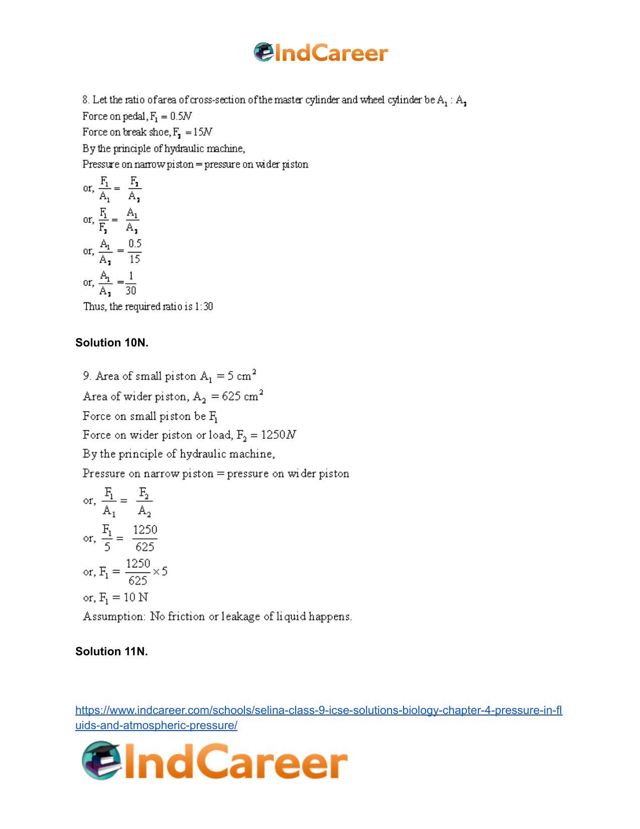 Selina Class 9 ICSE Solutions Biology : Chapter 4- Pressure in Fluids and Atmospheric Pressure - Page 14