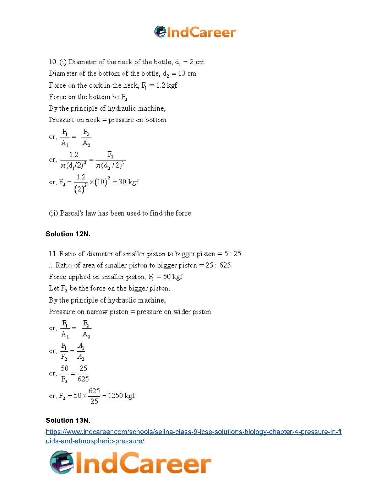 Selina Class 9 ICSE Solutions Biology : Chapter 4- Pressure in Fluids and Atmospheric Pressure - Page 15