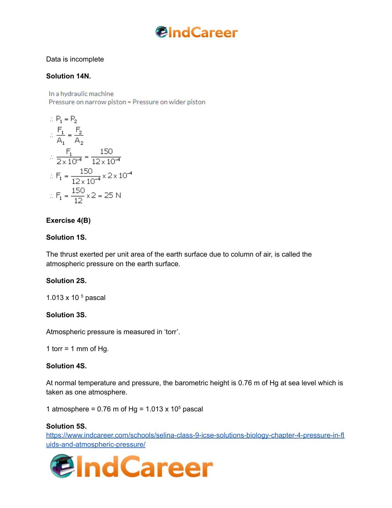 Selina Class 9 ICSE Solutions Biology : Chapter 4- Pressure in Fluids and Atmospheric Pressure - Page 16