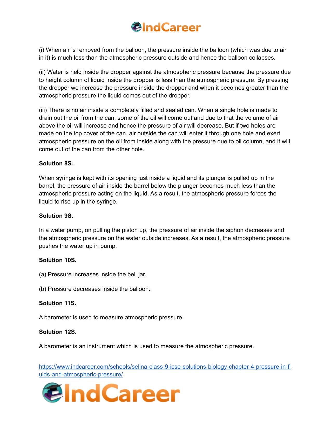 Selina Class 9 ICSE Solutions Biology : Chapter 4- Pressure in Fluids and Atmospheric Pressure - Page 18