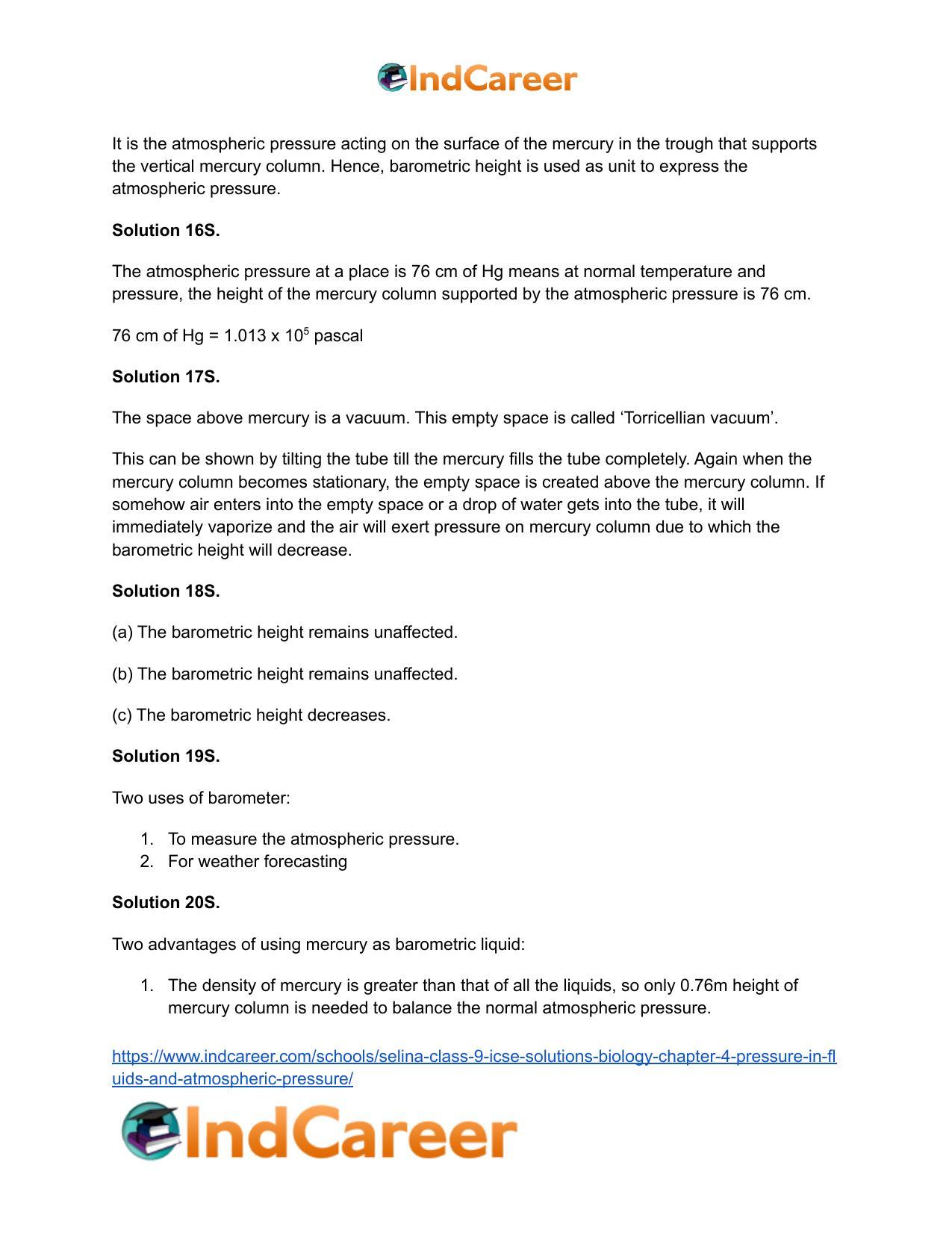 Selina Class 9 ICSE Solutions Biology : Chapter 4- Pressure in Fluids and Atmospheric Pressure - Page 21