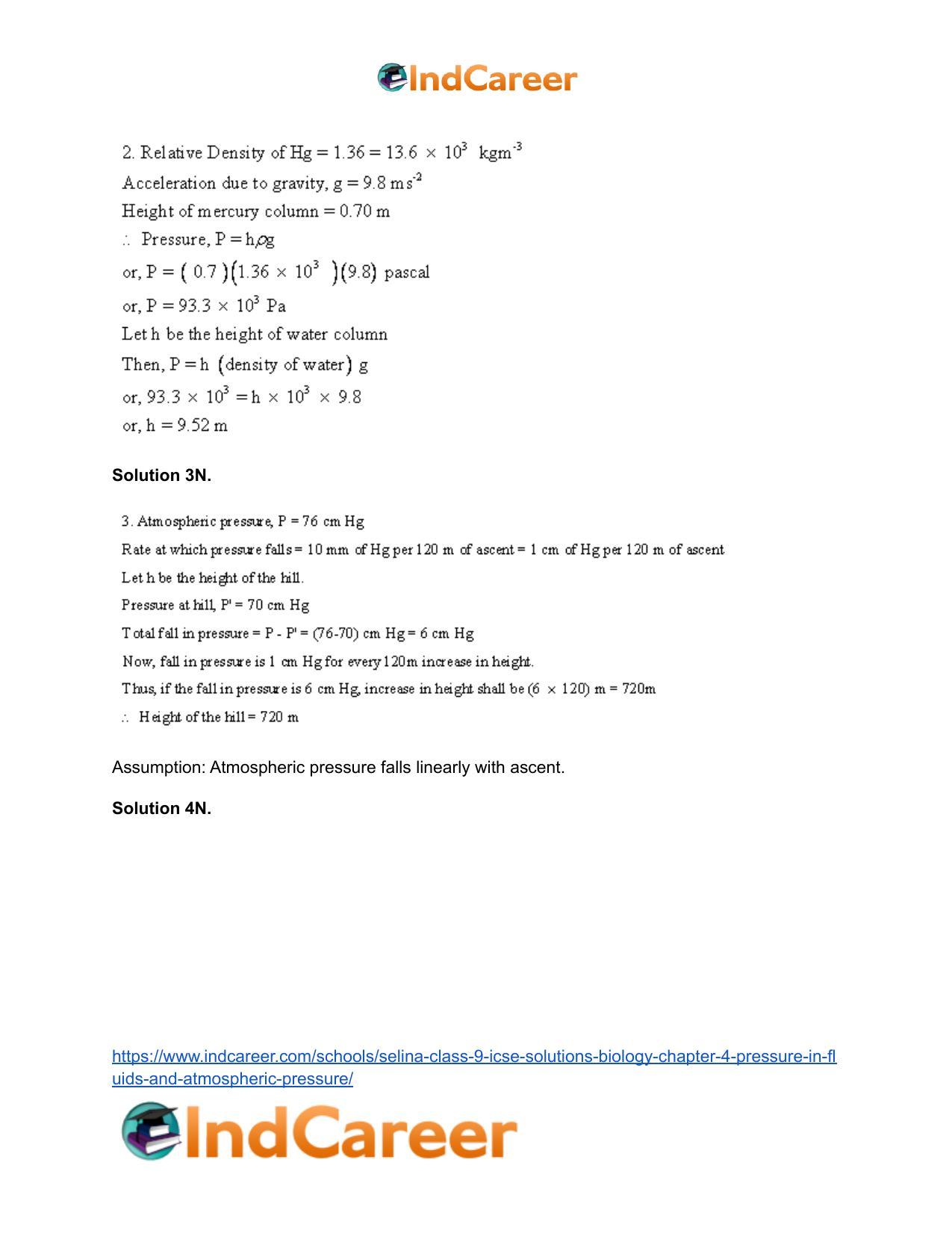 Selina Class 9 ICSE Solutions Biology : Chapter 4- Pressure in Fluids and Atmospheric Pressure - Page 26