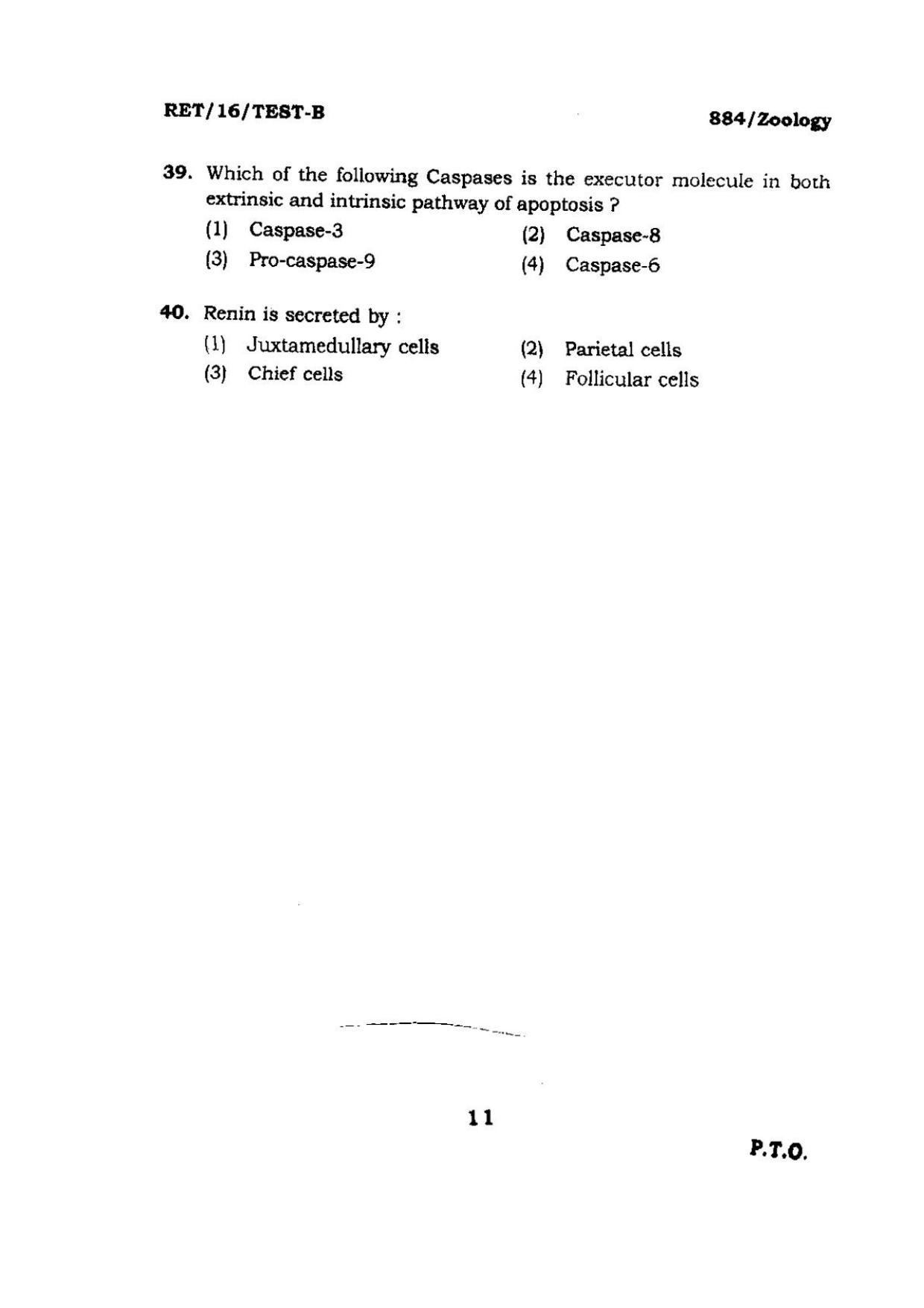 BHU RET ZOOLOGY 2016 Question Paper - Page 11