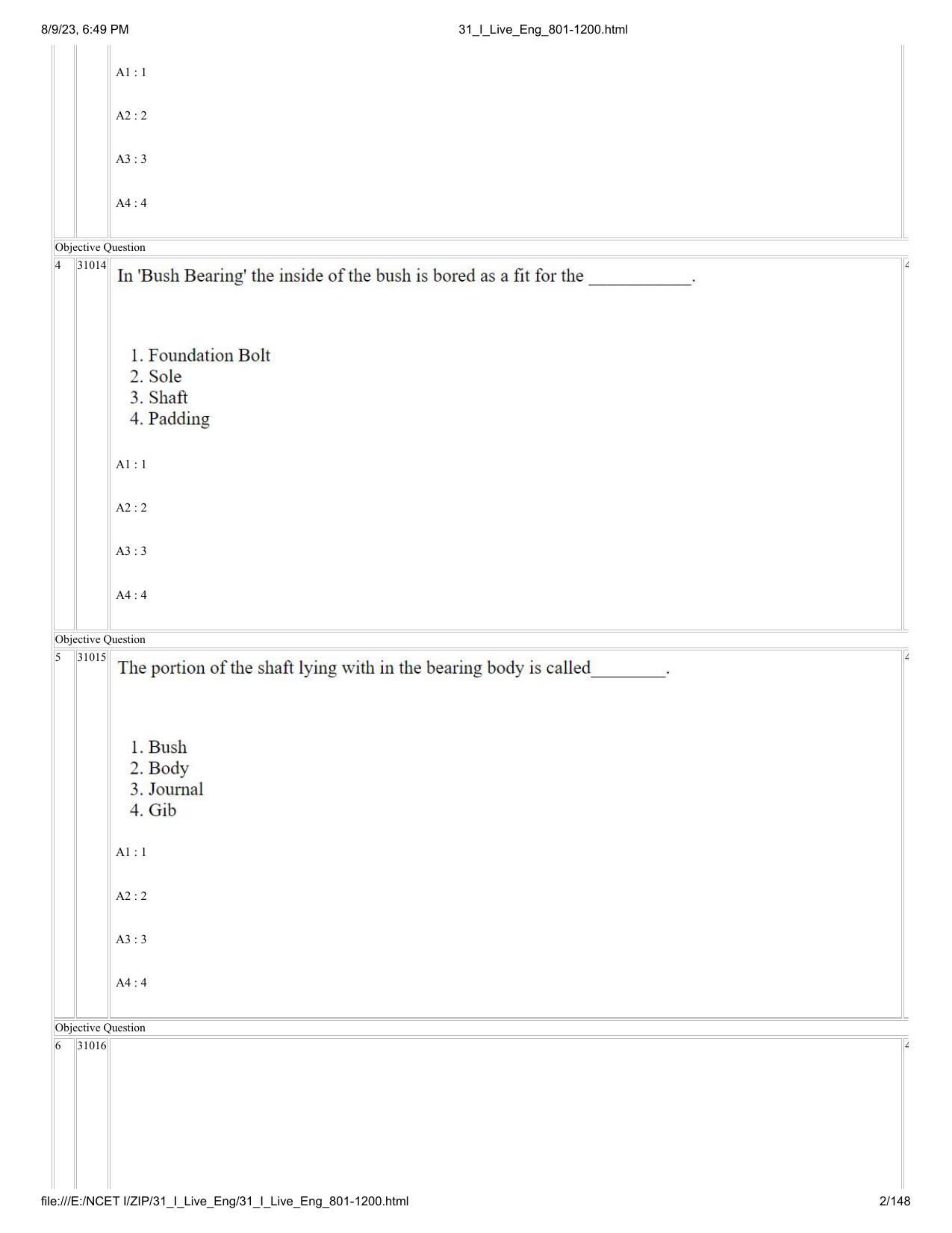 NCET 2023 Question Paper (English Q 801-1200) - Page 2