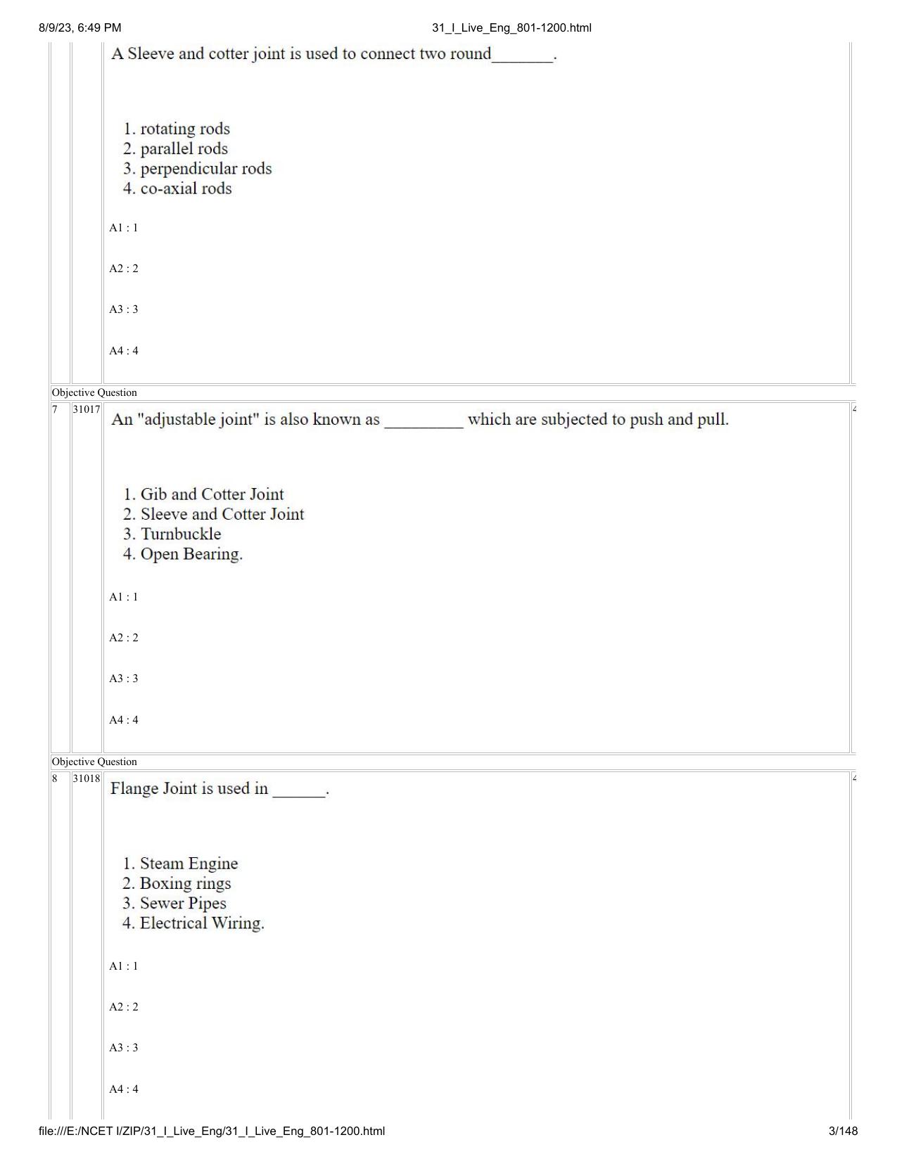 NCET 2023 Question Paper (English Q 801-1200) - Page 3