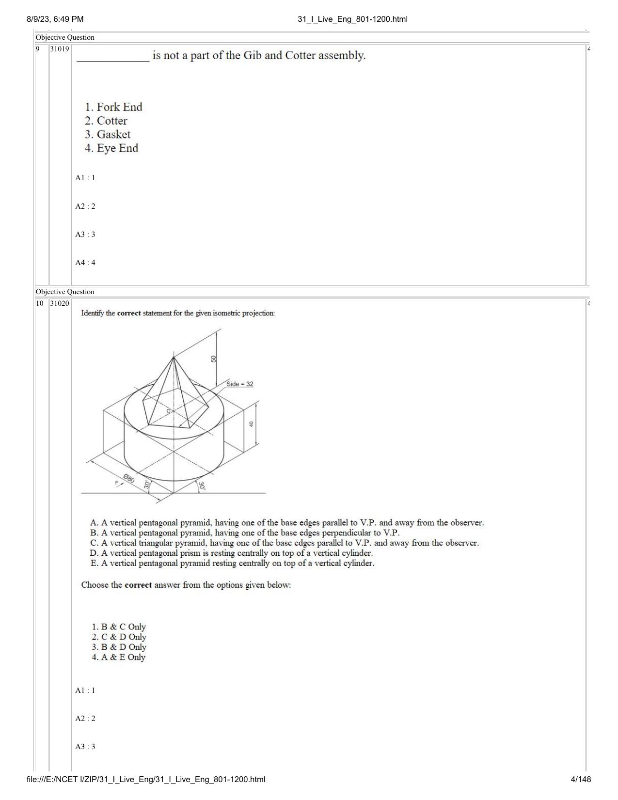 NCET 2023 Question Paper (English Q 801-1200) - Page 4