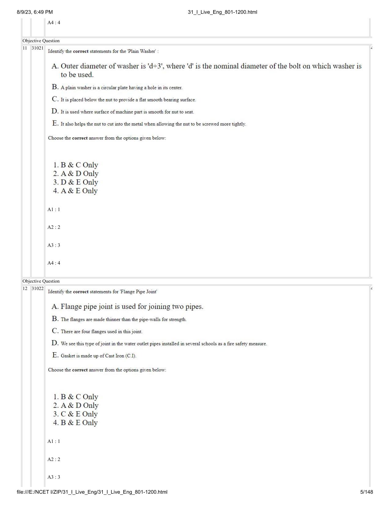 NCET 2023 Question Paper (English Q 801-1200) - Page 5