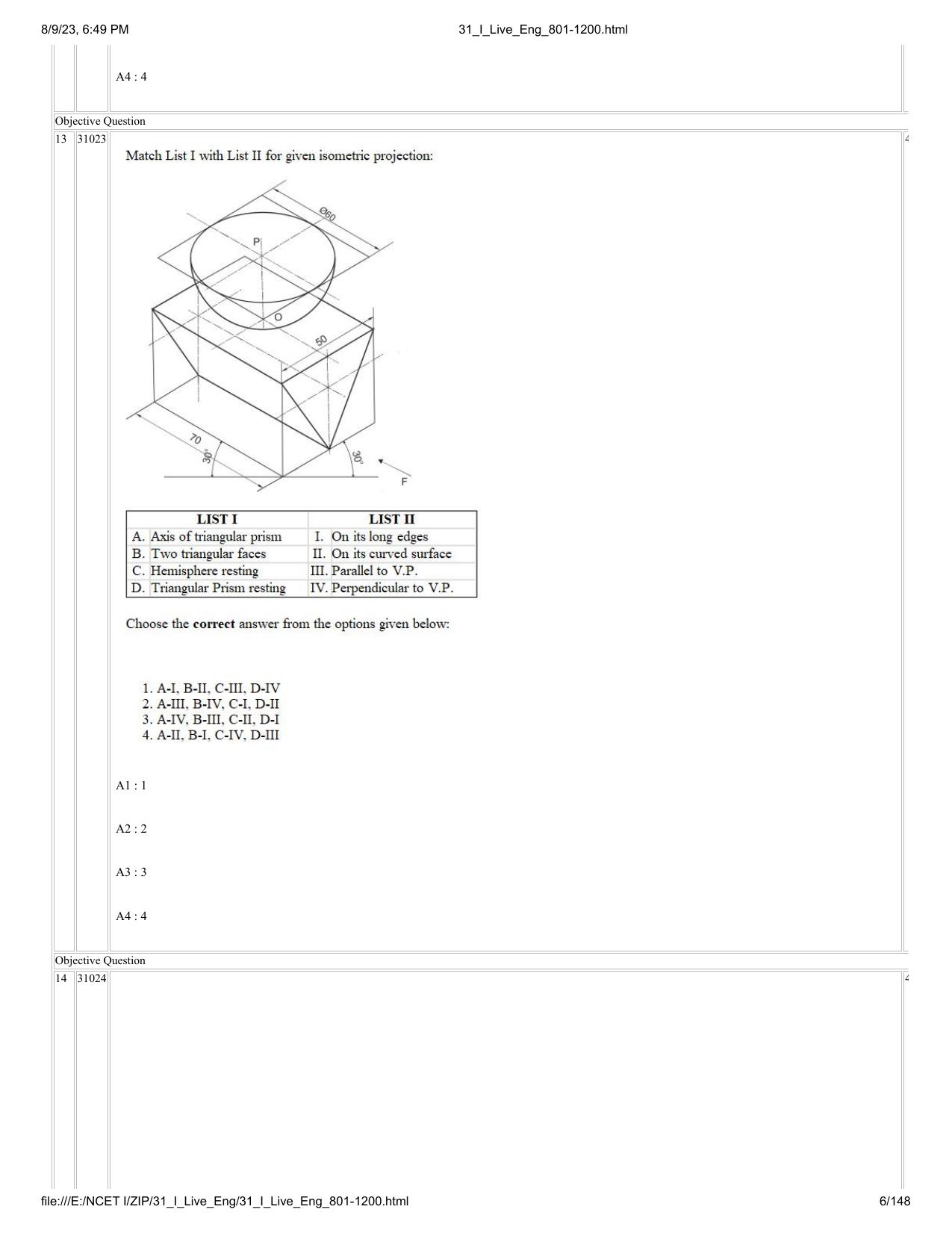 NCET 2023 Question Paper (English Q 801-1200) - Page 6