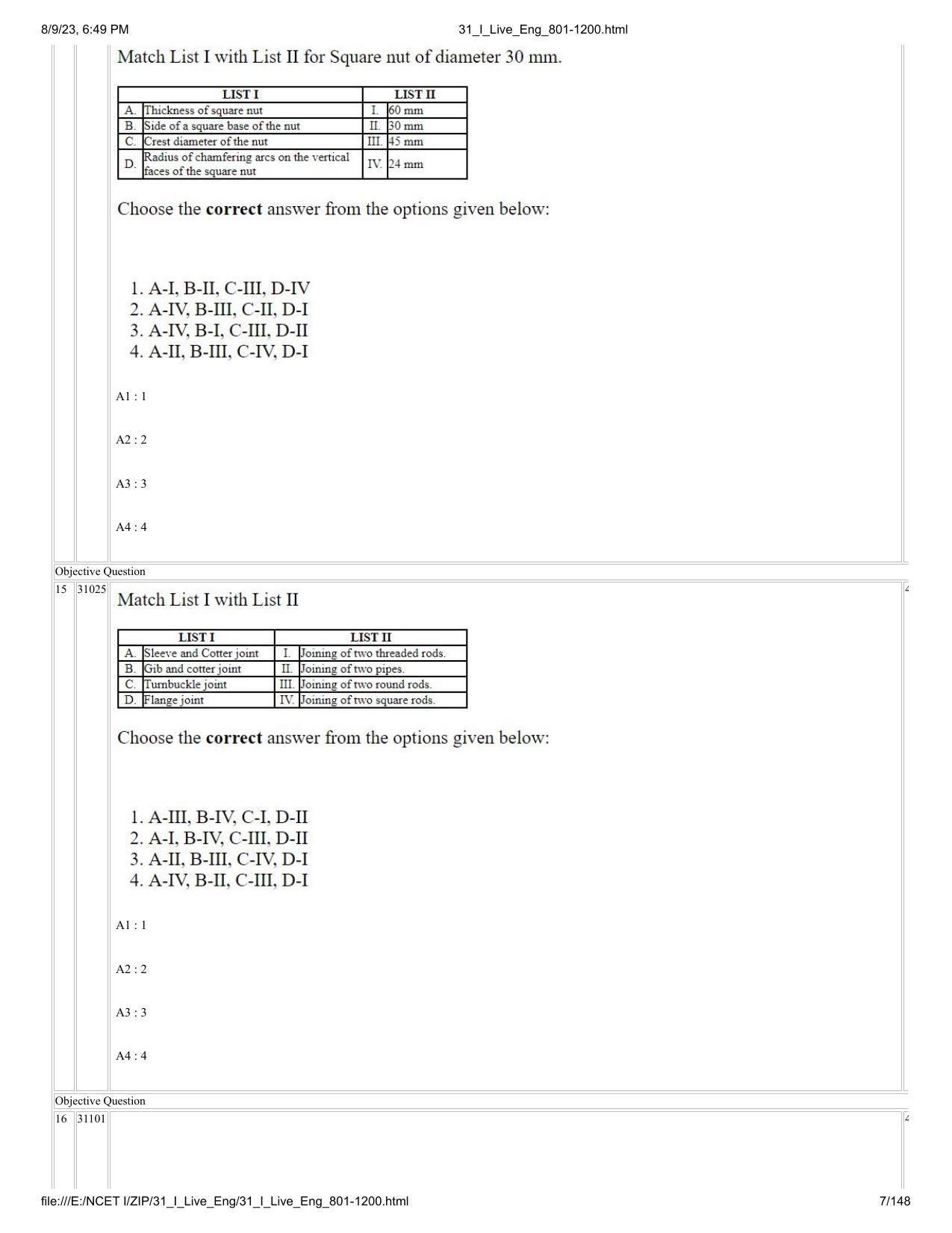 NCET 2023 Question Paper (English Q 801-1200) - Page 7