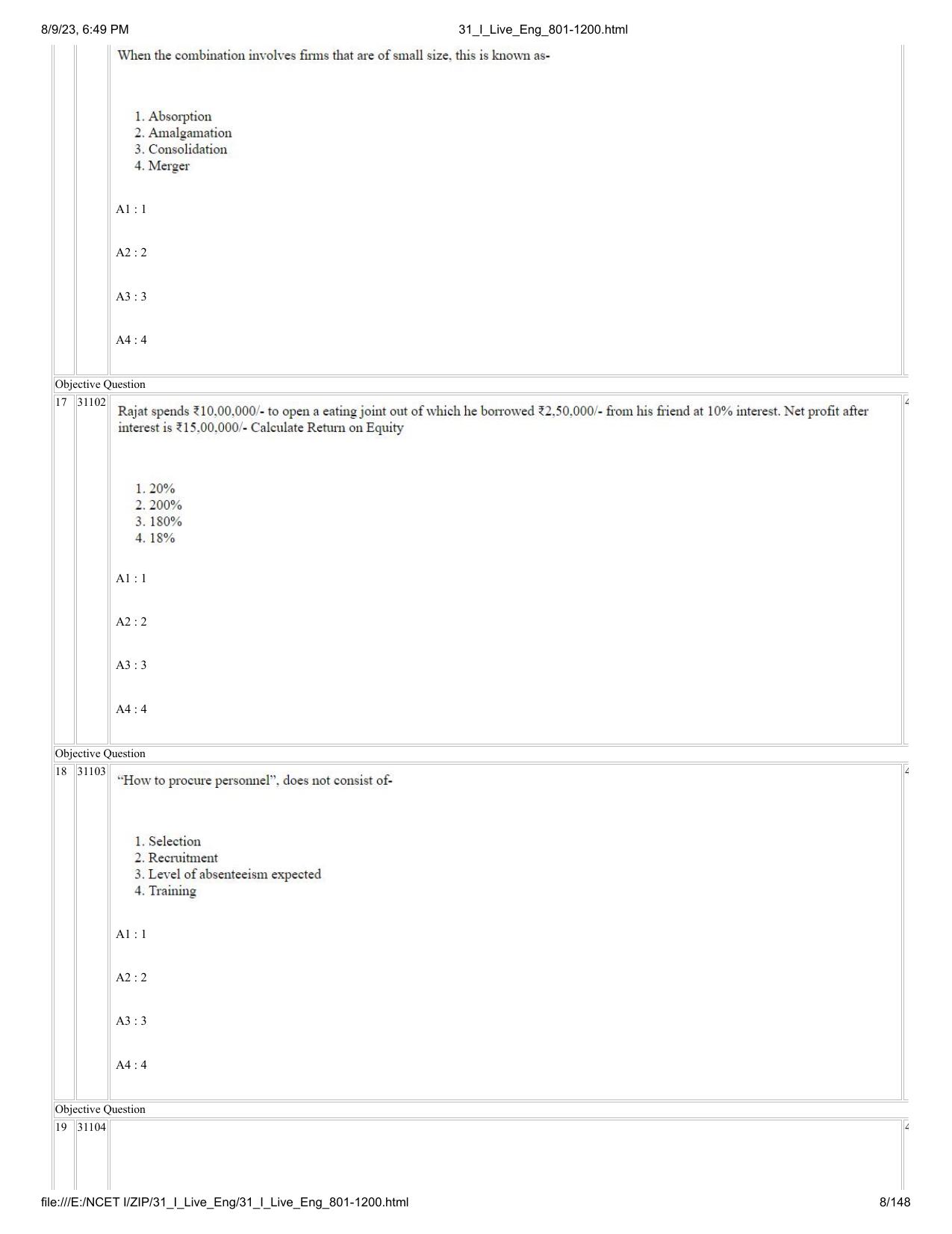 NCET 2023 Question Paper (English Q 801-1200) - Page 8