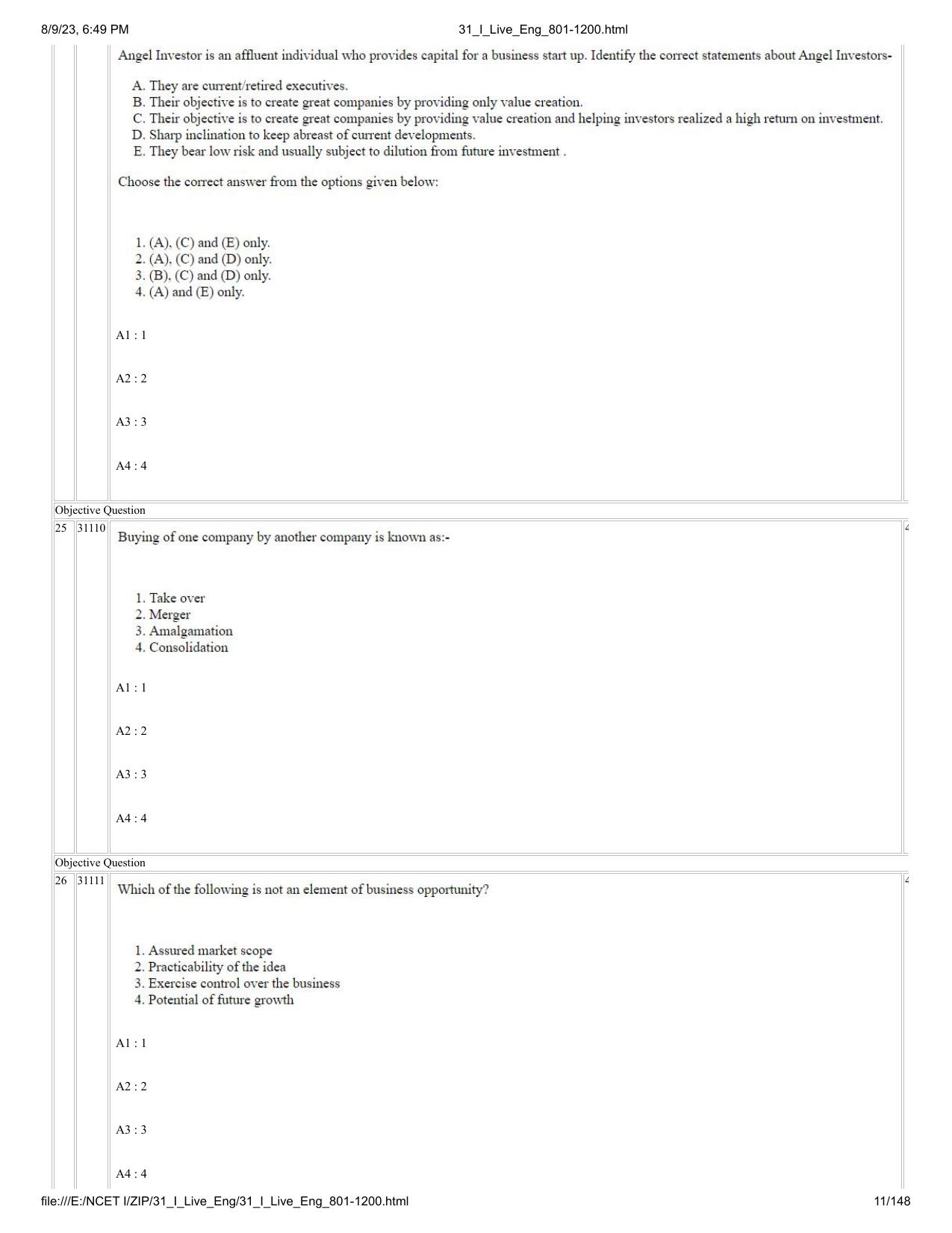 NCET 2023 Question Paper (English Q 801-1200) - Page 11