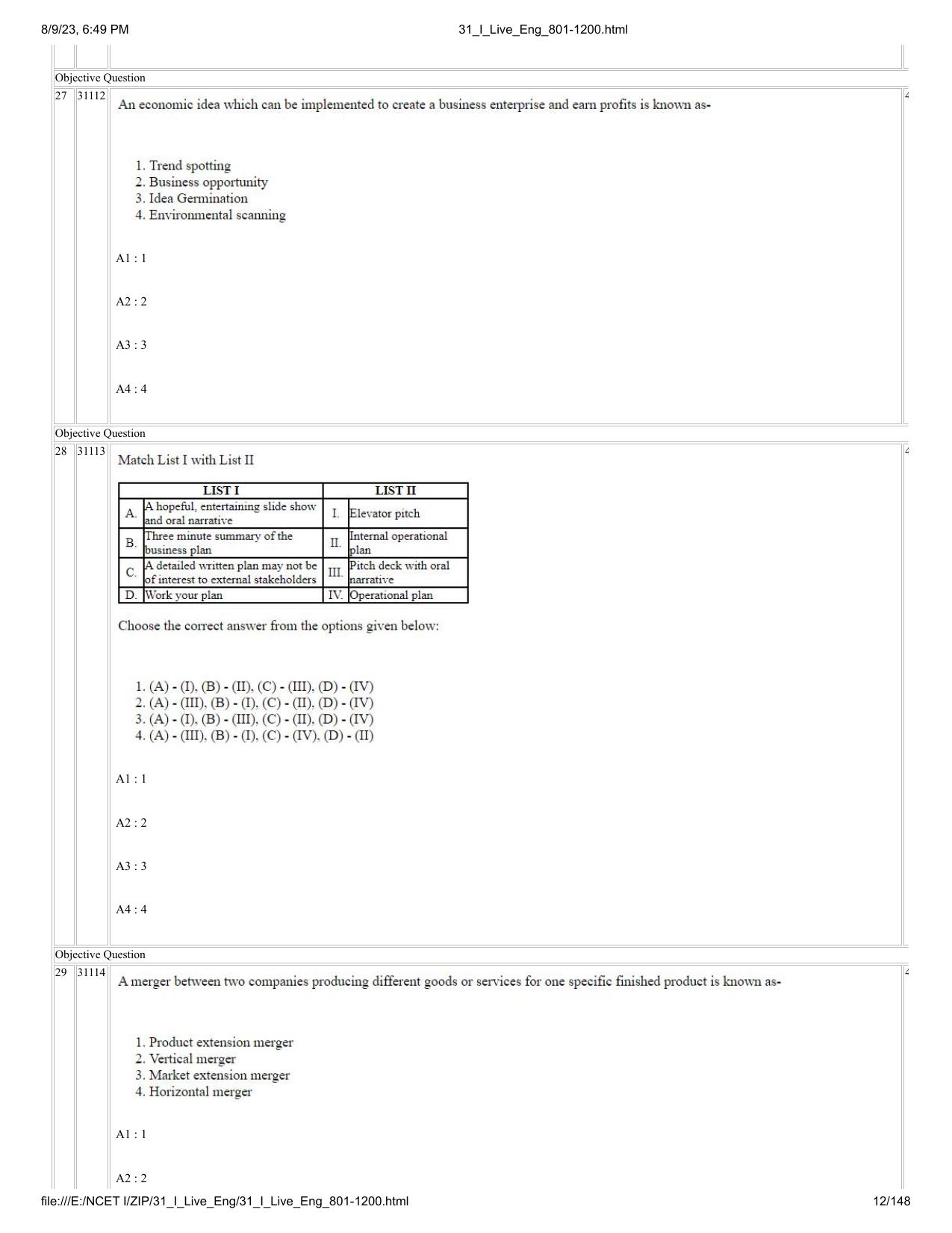 NCET 2023 Question Paper (English Q 801-1200) - Page 12