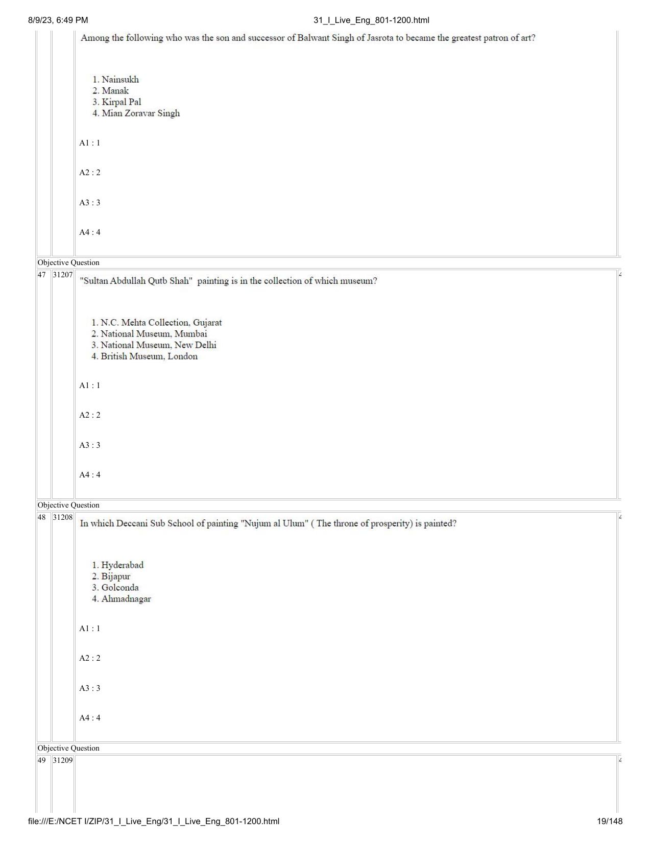 NCET 2023 Question Paper (English Q 801-1200) - Page 19