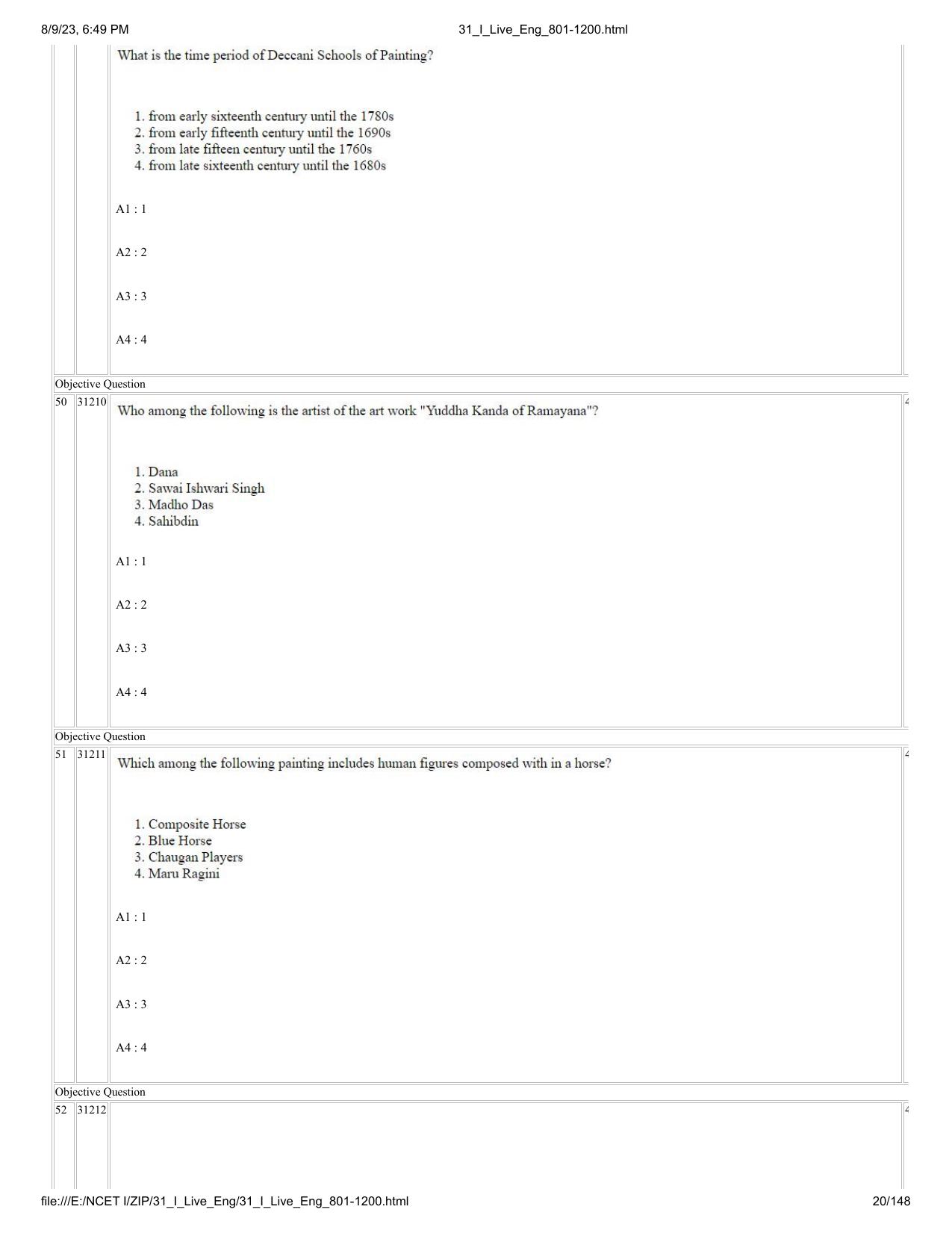 NCET 2023 Question Paper (English Q 801-1200) - Page 20