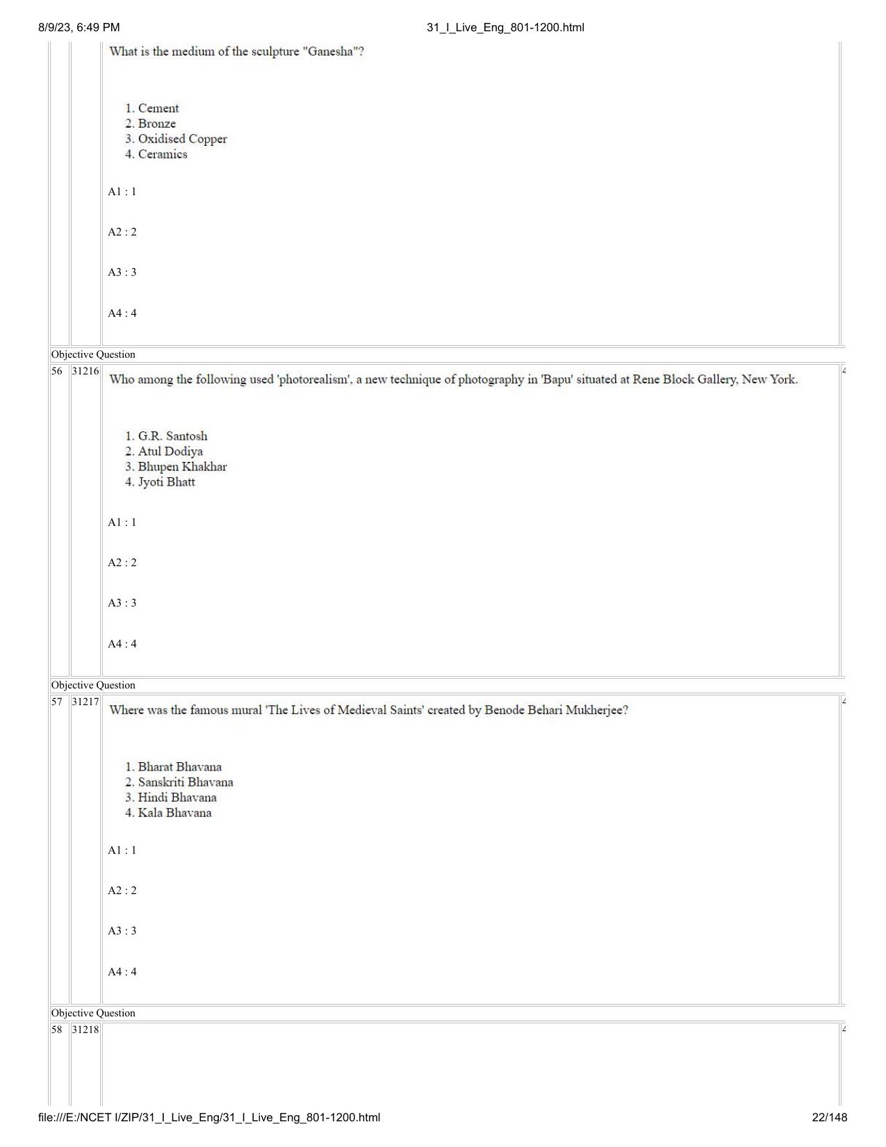 NCET 2023 Question Paper (English Q 801-1200) - Page 22