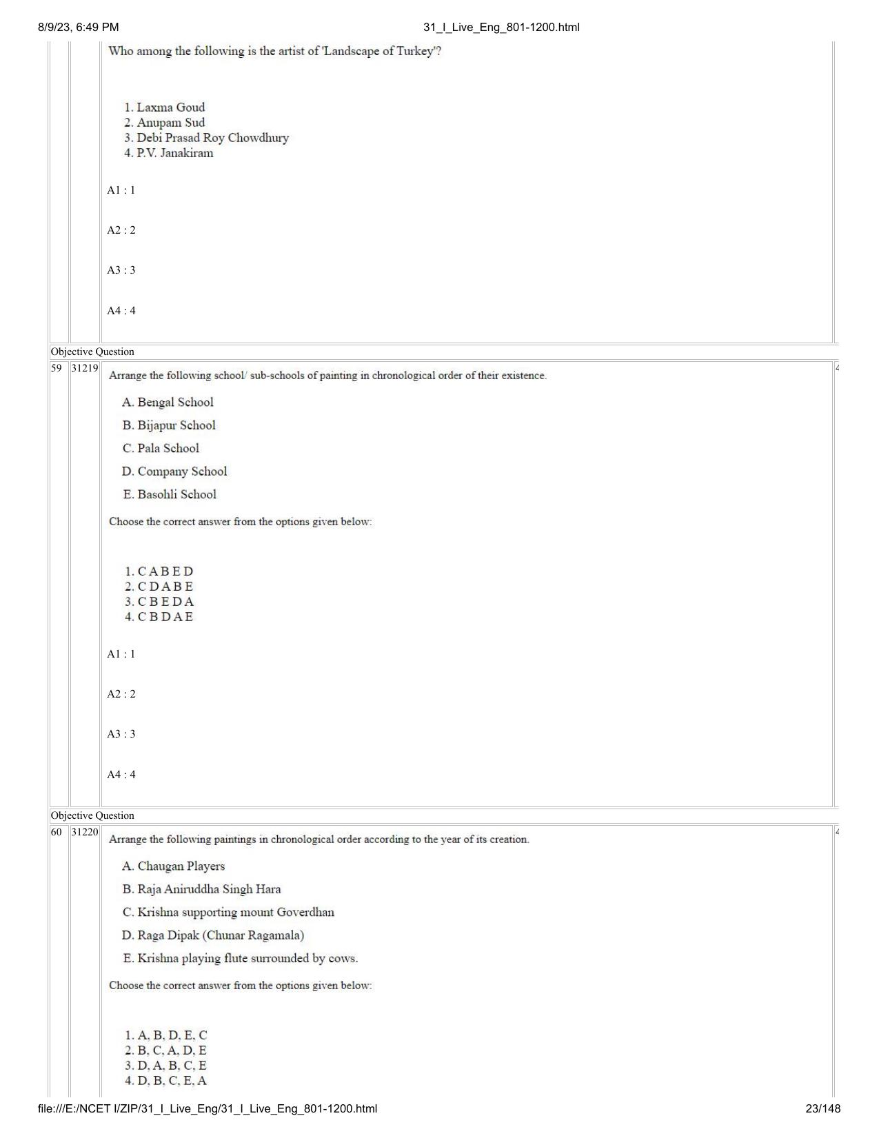 NCET 2023 Question Paper (English Q 801-1200) - Page 23