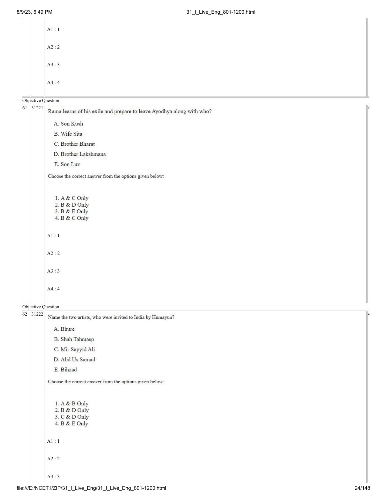 NCET 2023 Question Paper (English Q 801-1200) - Page 24