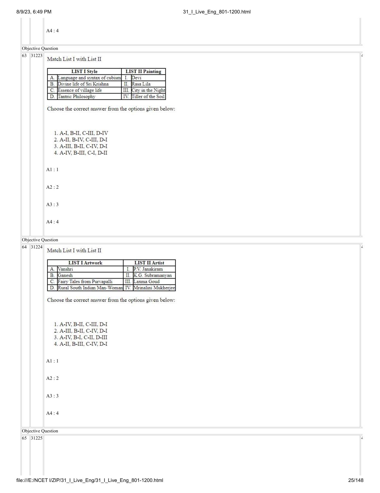 NCET 2023 Question Paper (English Q 801-1200) - Page 25