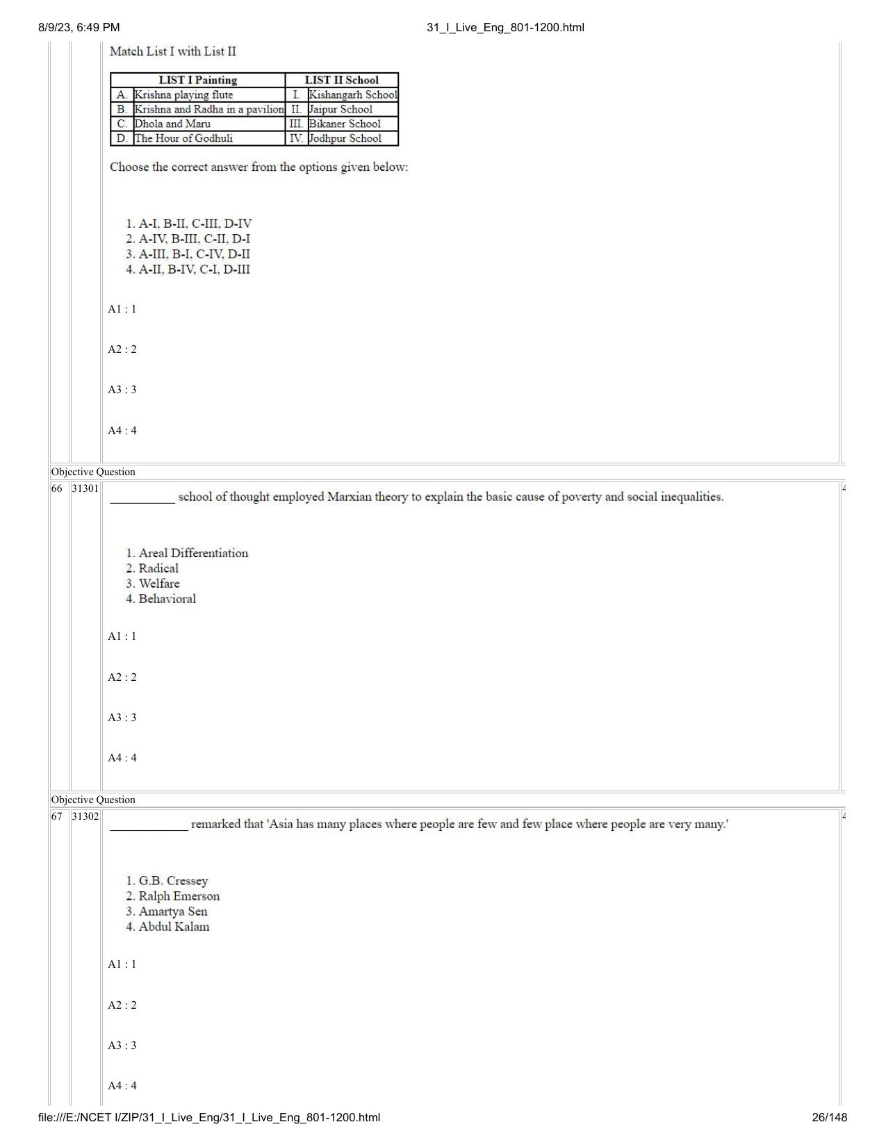 NCET 2023 Question Paper (English Q 801-1200) - Page 26