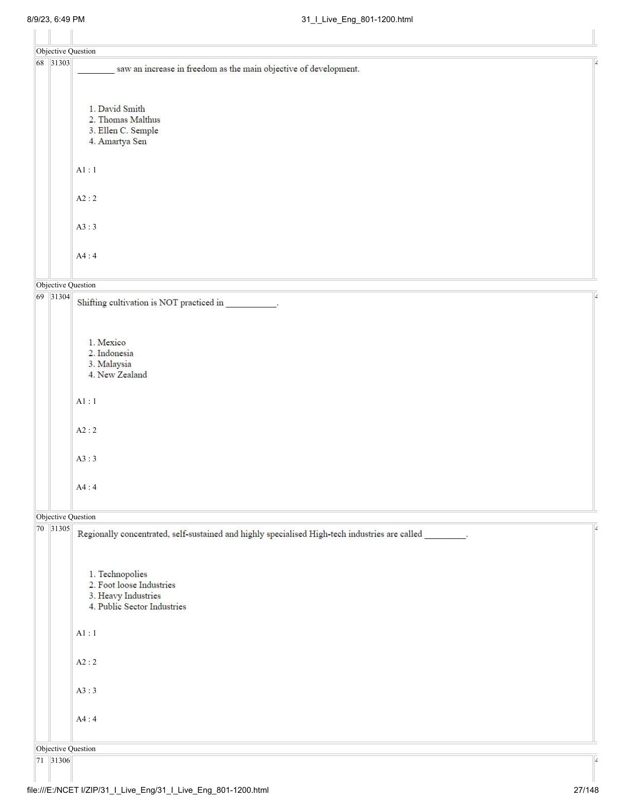 NCET 2023 Question Paper (English Q 801-1200) - Page 27