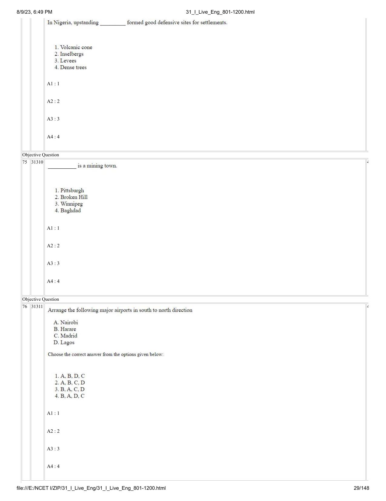 NCET 2023 Question Paper (English Q 801-1200) - Page 29