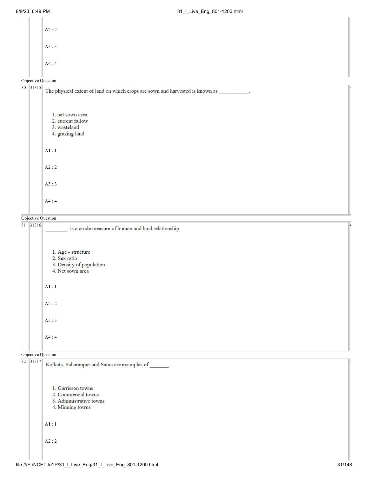 NCET 2023 Question Paper (English Q 801-1200) - Page 31