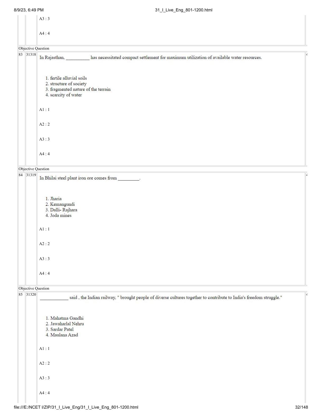 NCET 2023 Question Paper (English Q 801-1200) - Page 32