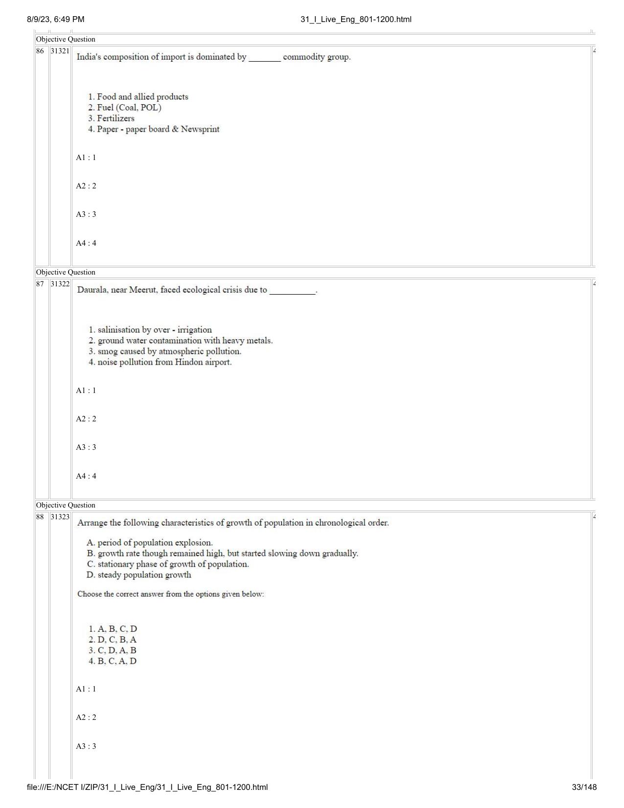 NCET 2023 Question Paper (English Q 801-1200) - Page 33